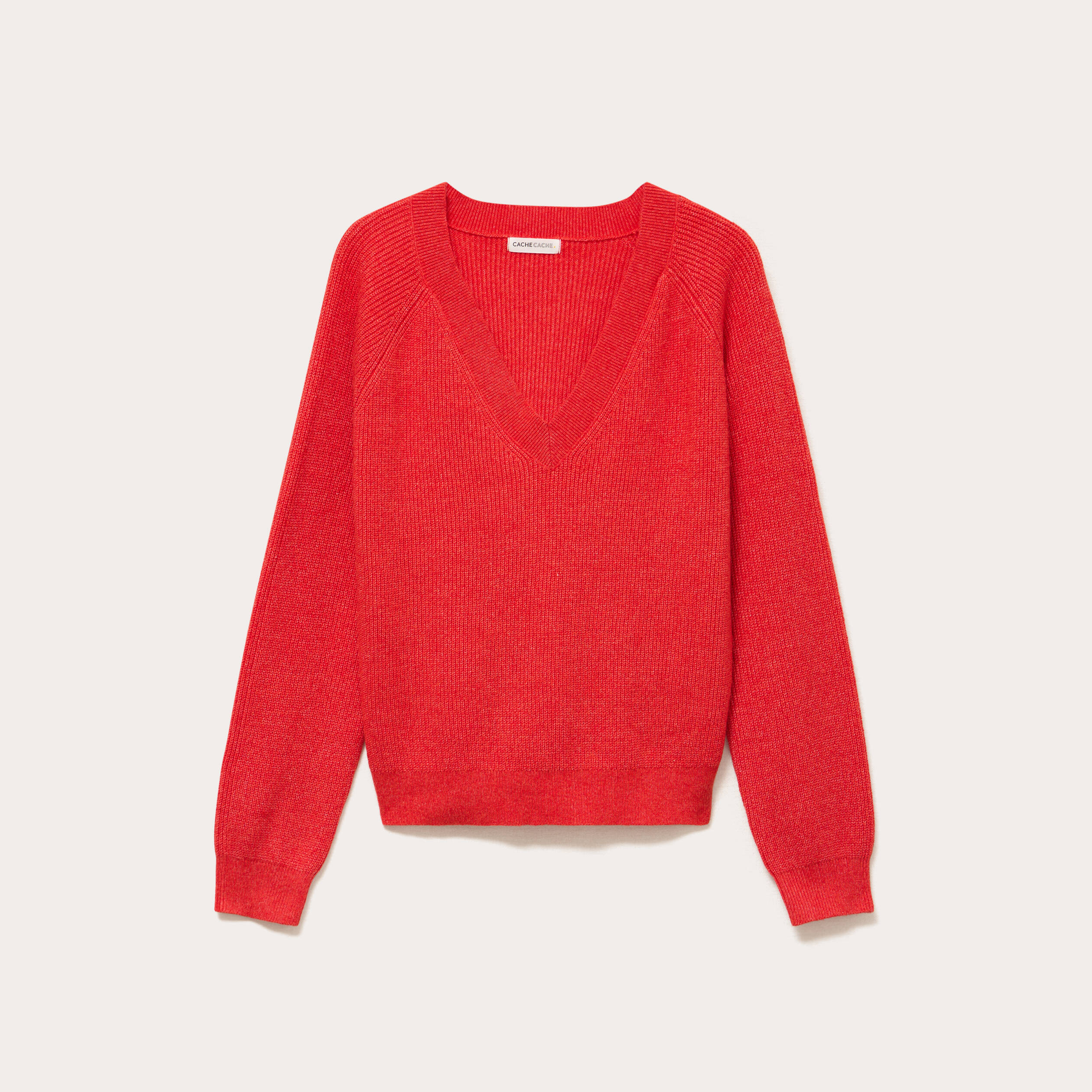 Pull fin col v rouge femme