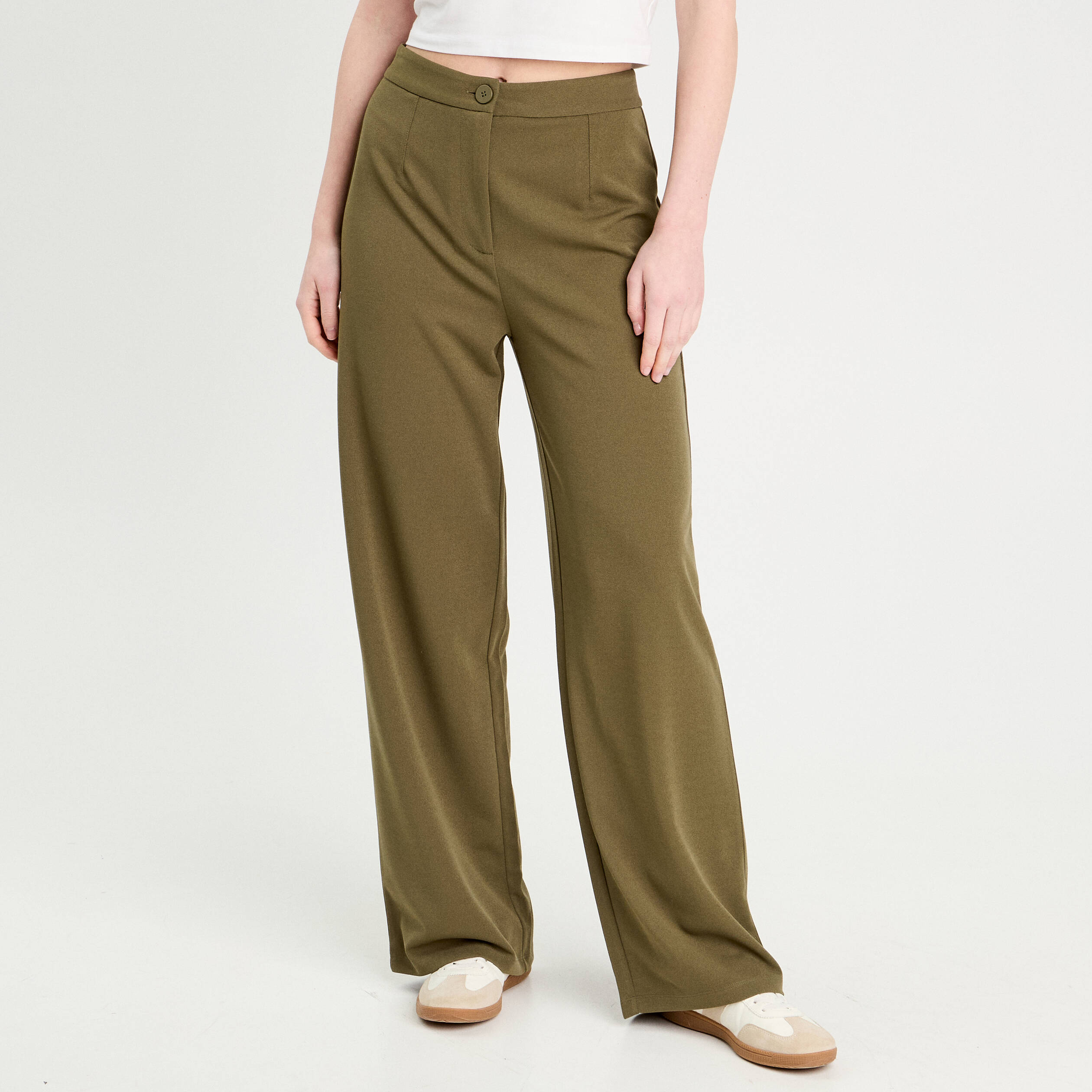 Kaki Femme Pantalon Ample Vert Femme Pantalon Large Et Fluide En