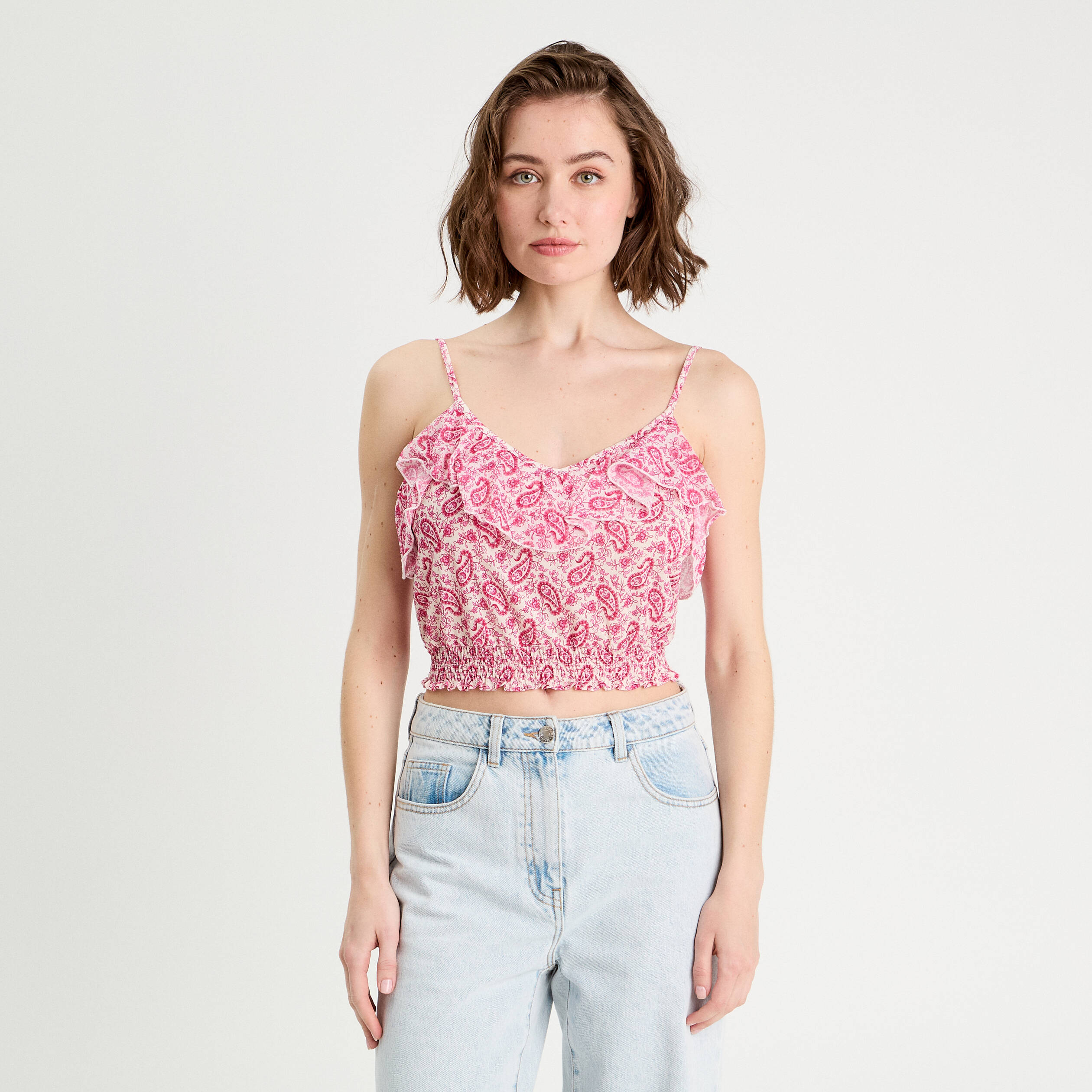 debardeur cropped volants blanc femme Débardeur cropped volants blanc femme