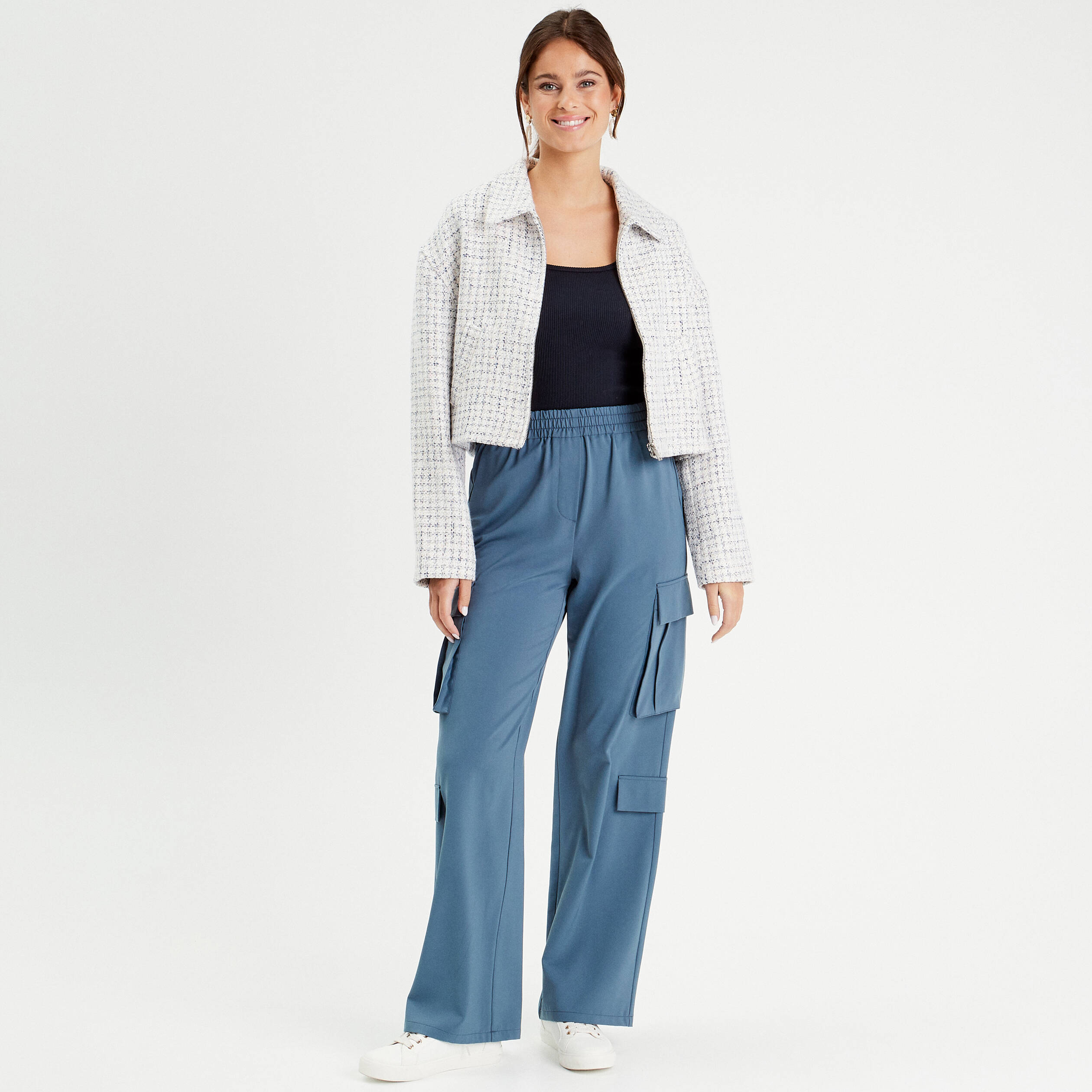 Veste courte oversize zipp&eacute;e blanc femme