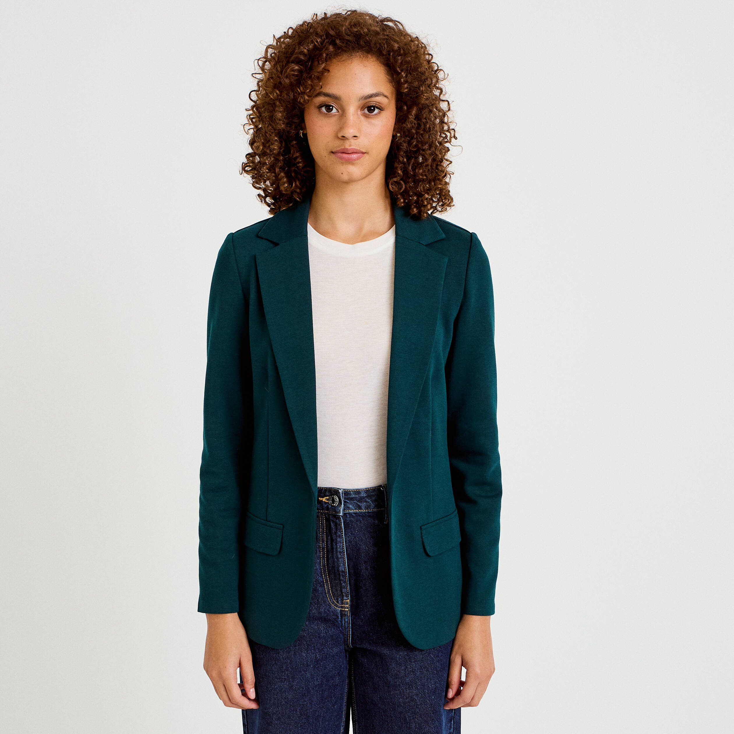 Veste blazer cintr&eacute;e vert fonc&eacute; femme