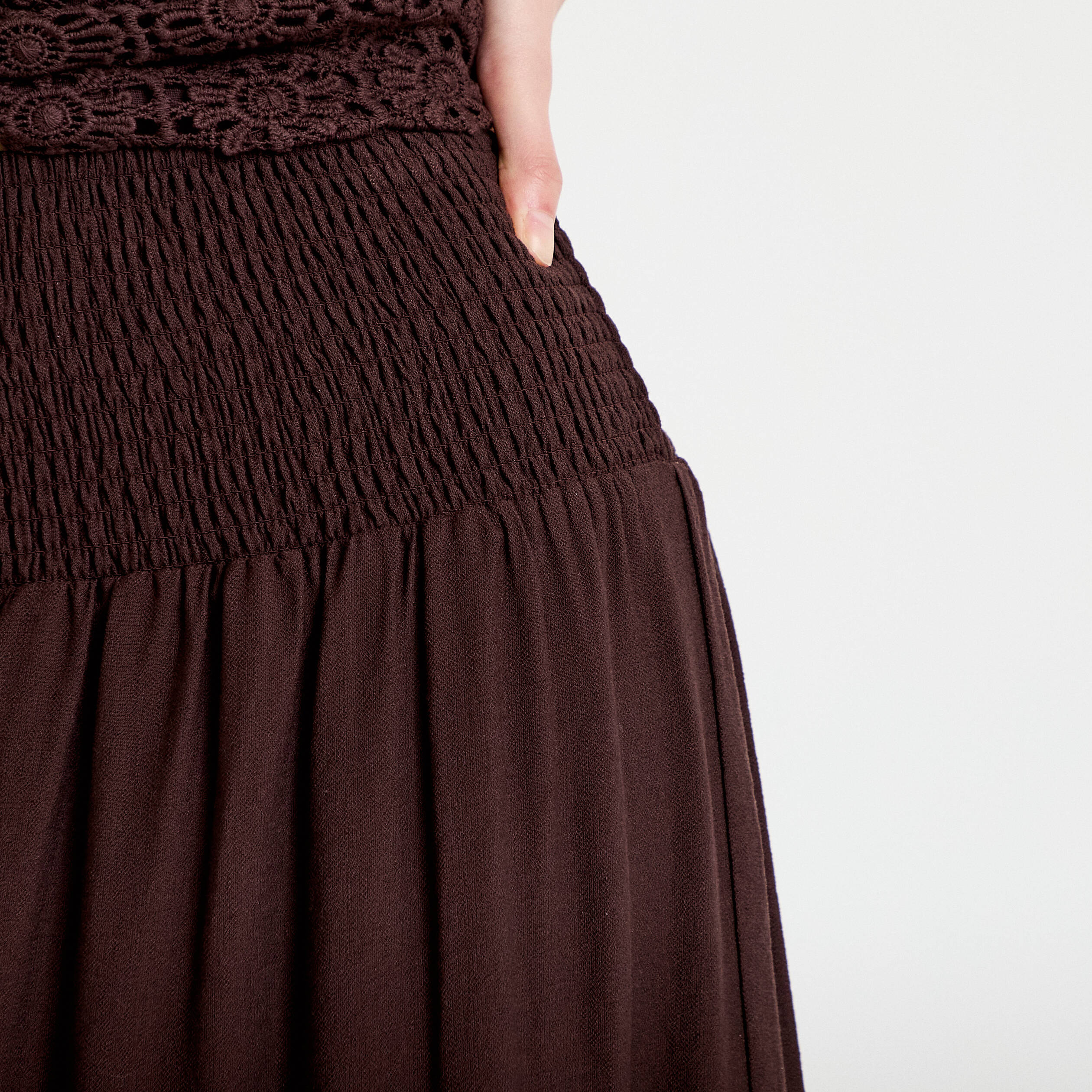 Jupon &eacute;vas&eacute; taille haute marron fonc&eacute; femme