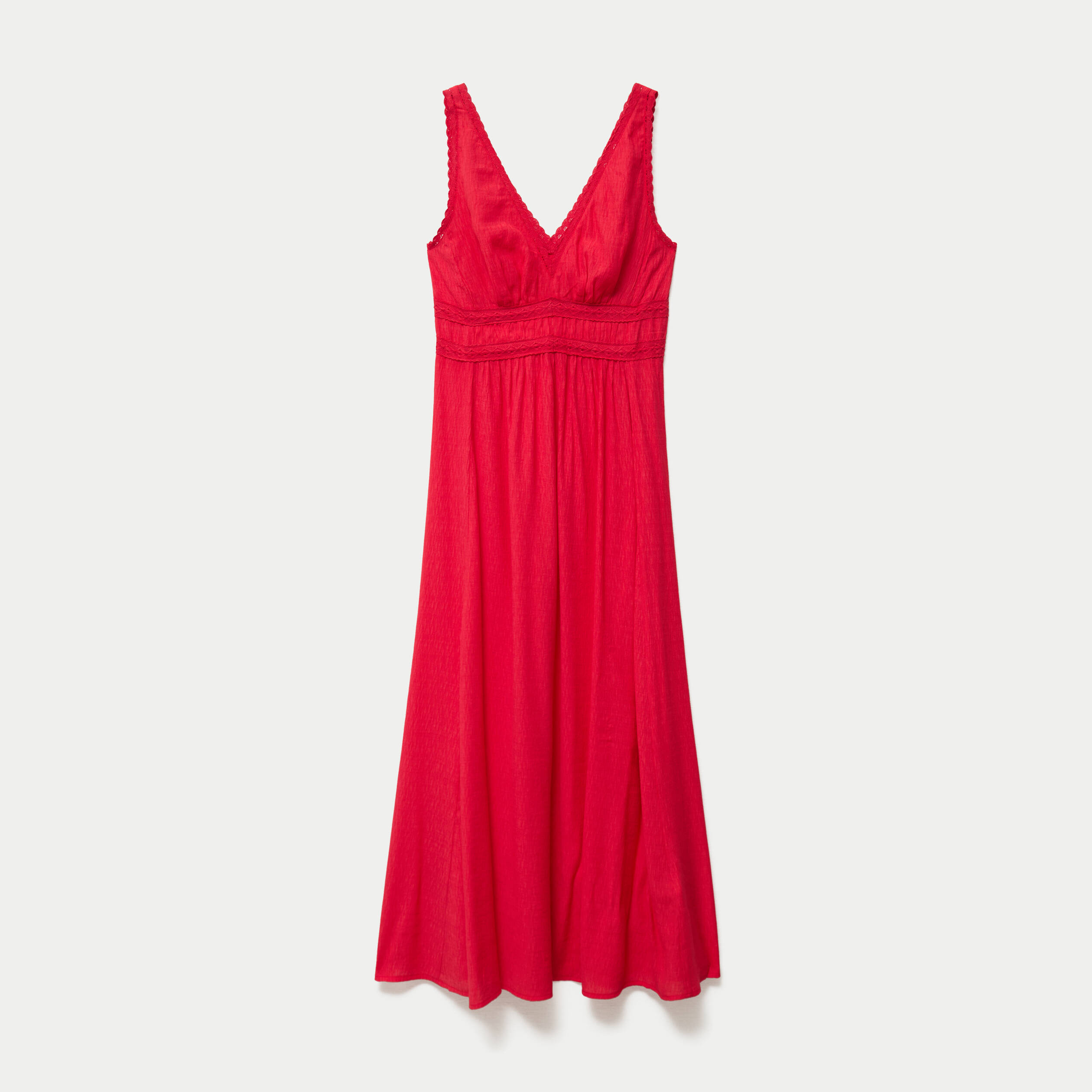 Robe longue &eacute;vas&eacute;e col v sans manches rouge femme