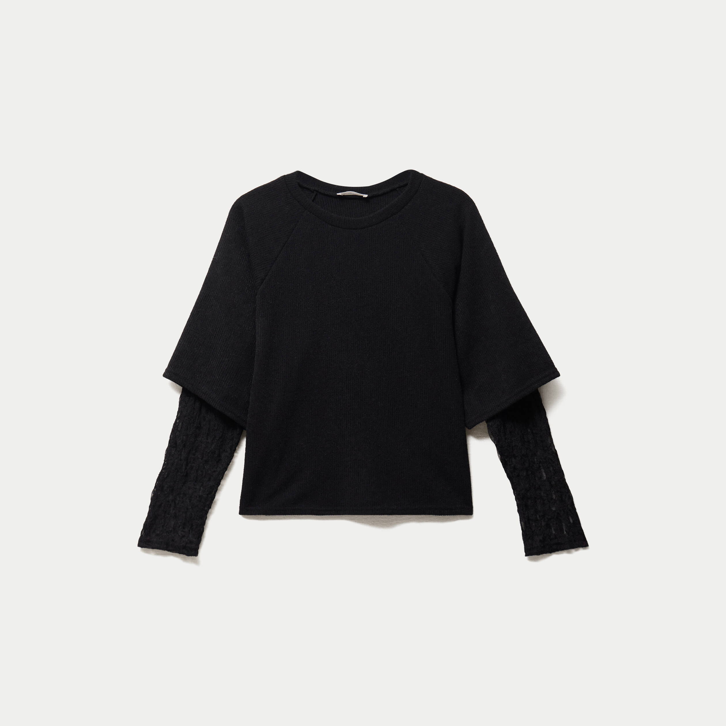 Top bi-mati&egrave;re dentelle col rond noir femme