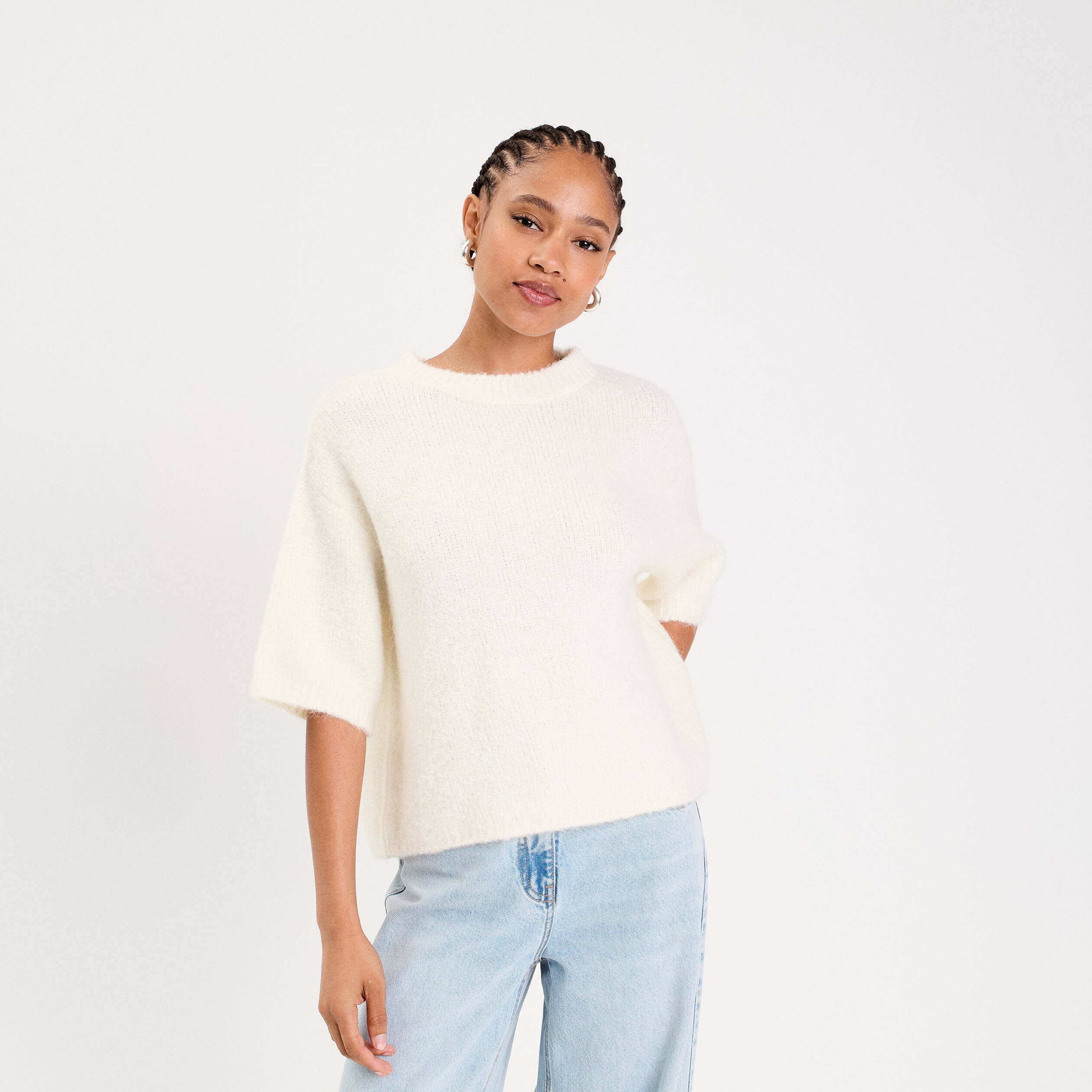 Pull manches courtes ecru femme