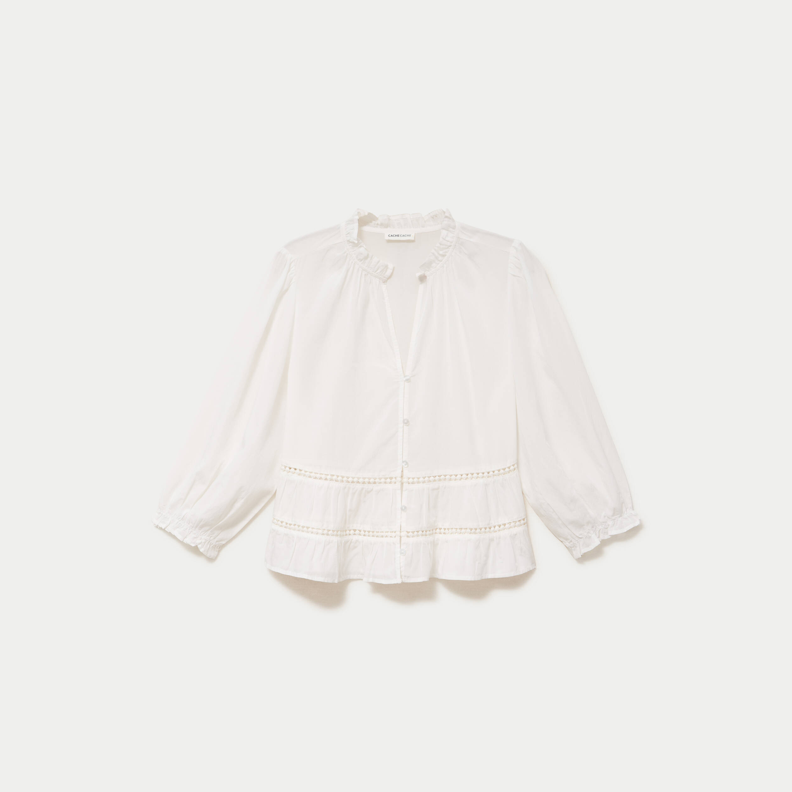 Blouse cintr&eacute;e col v manches 3/4 ecru femme