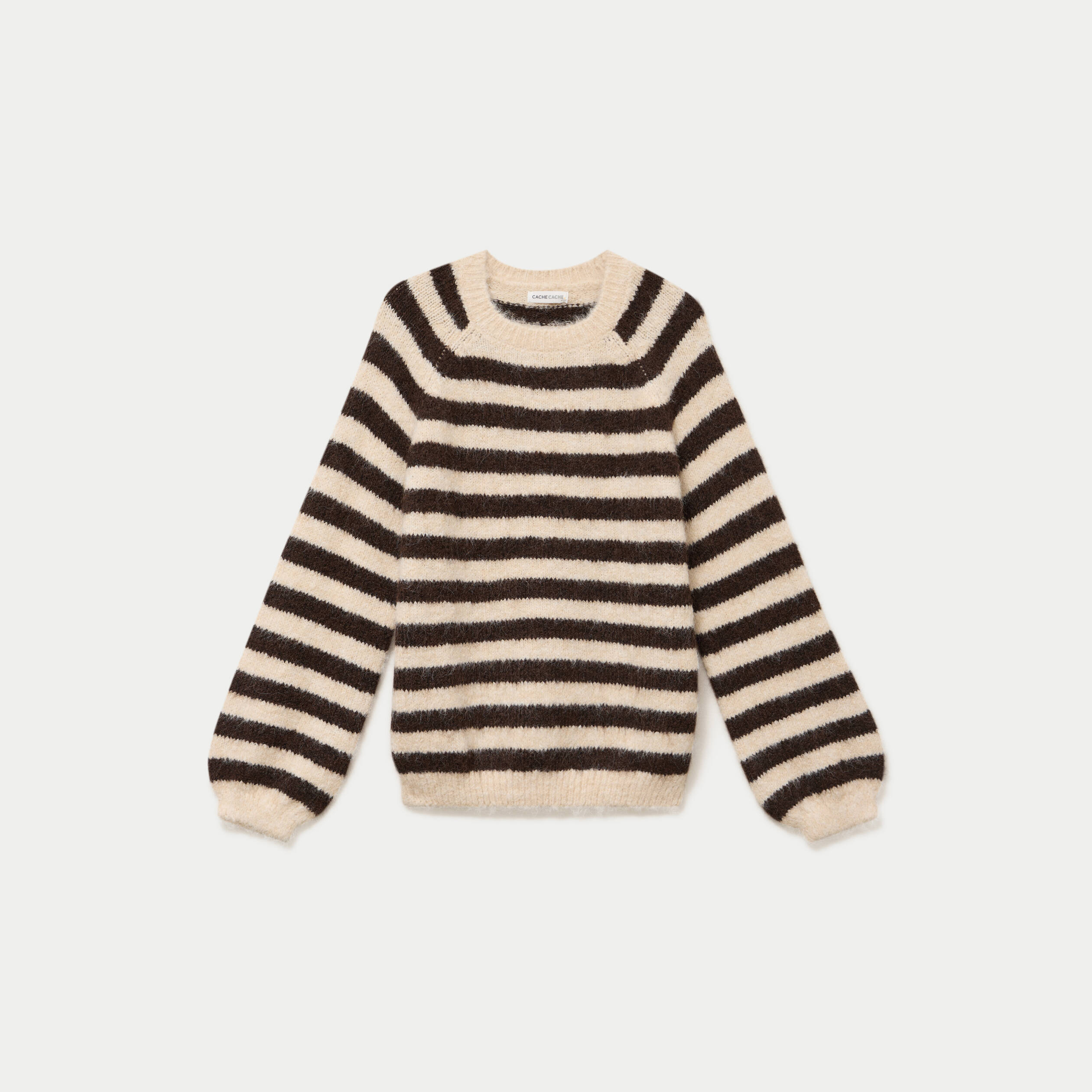 Pull ample col rond manches longues ivoire femme
