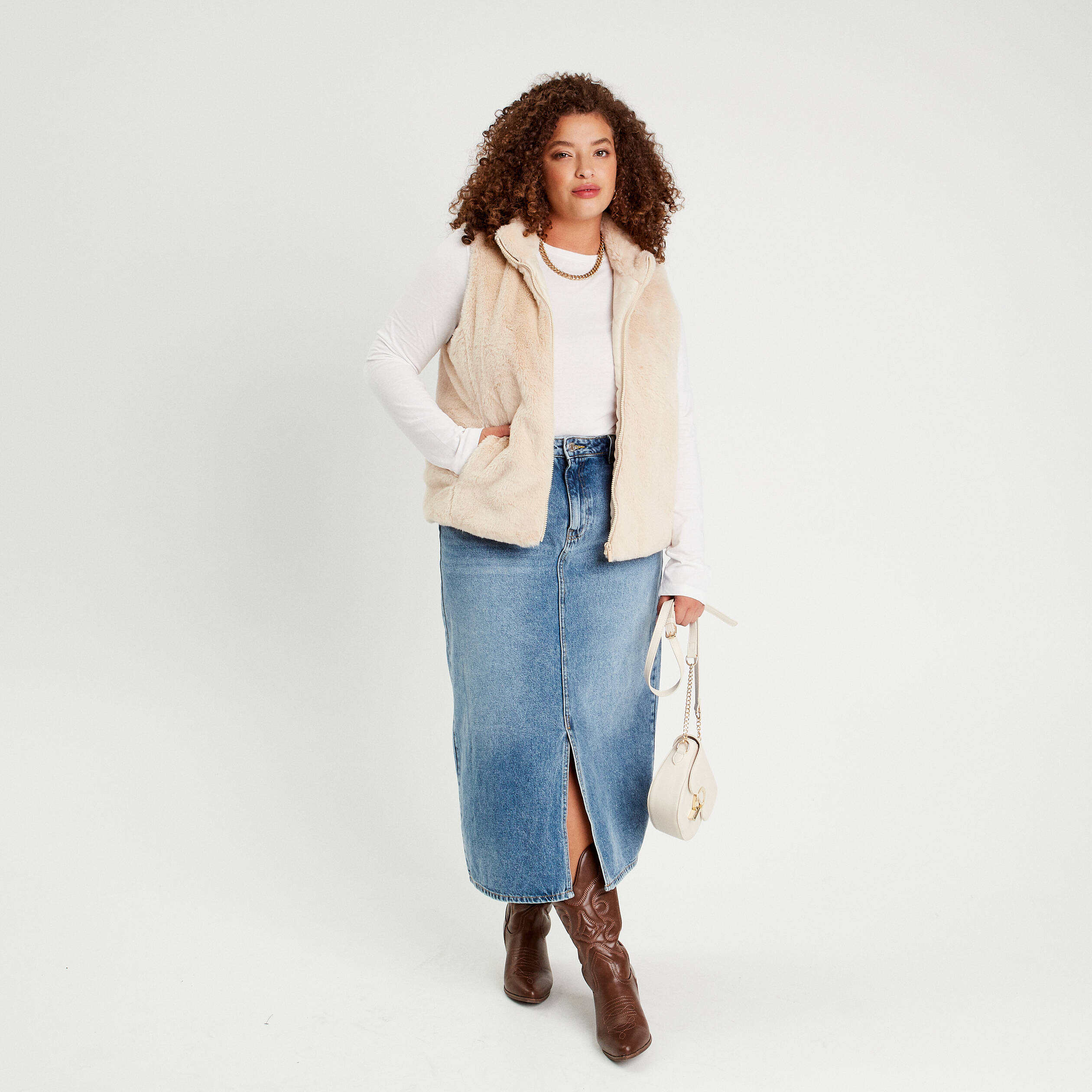 Veste droite sans manches ivoire femme