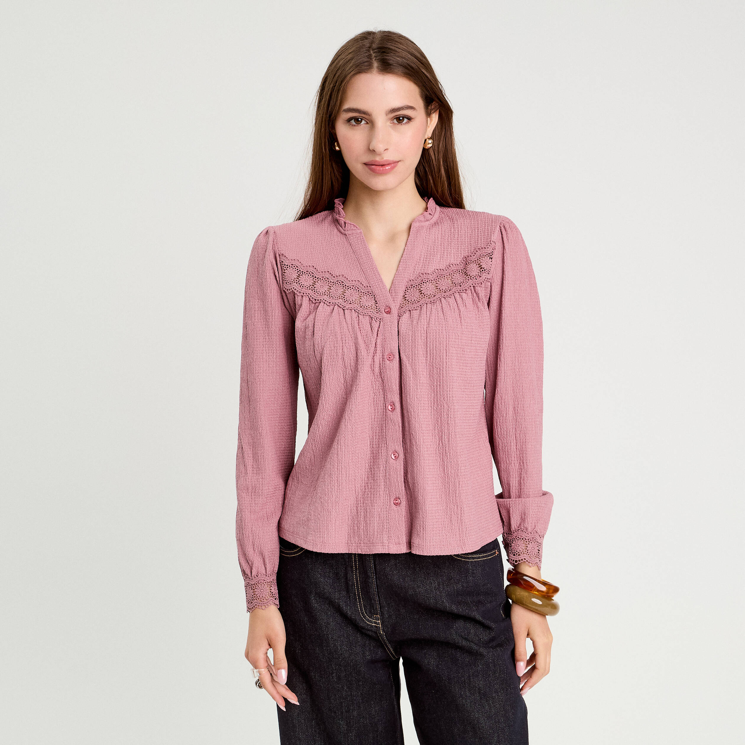 Blouse manches longues vieux rose femme