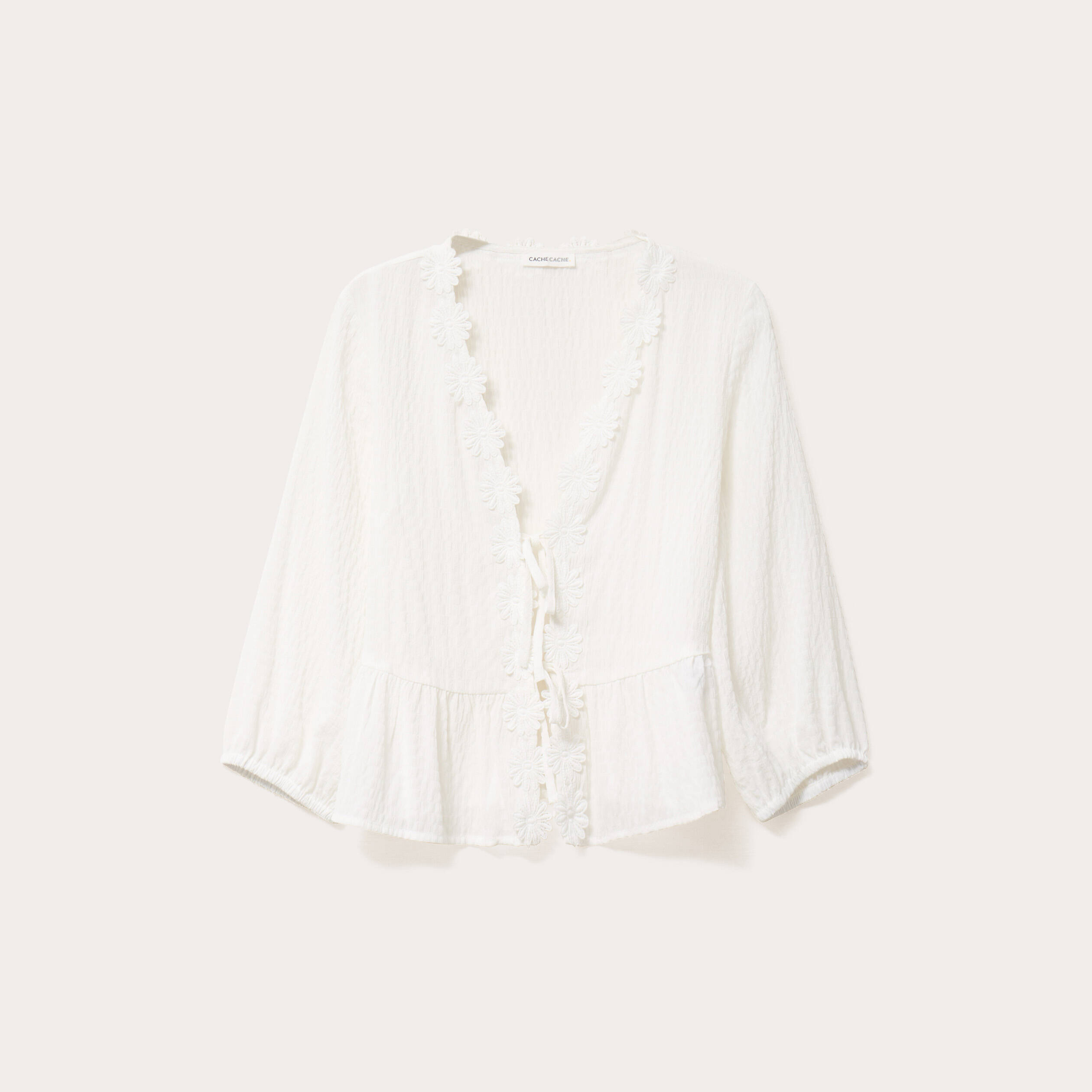 Blouse droite courte col v manches 3/4 blanc femme