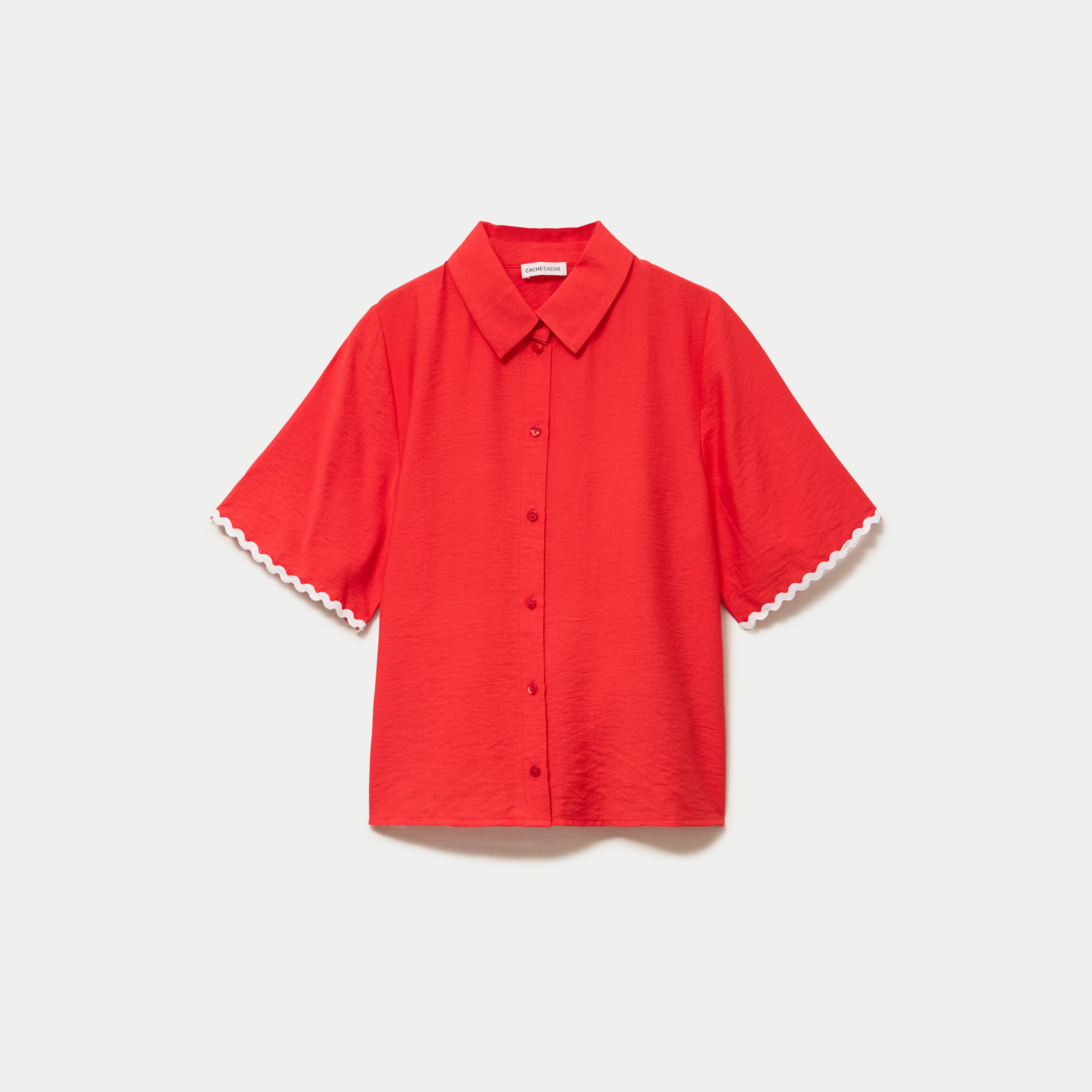 Chemise droite manches courtes rouge femme