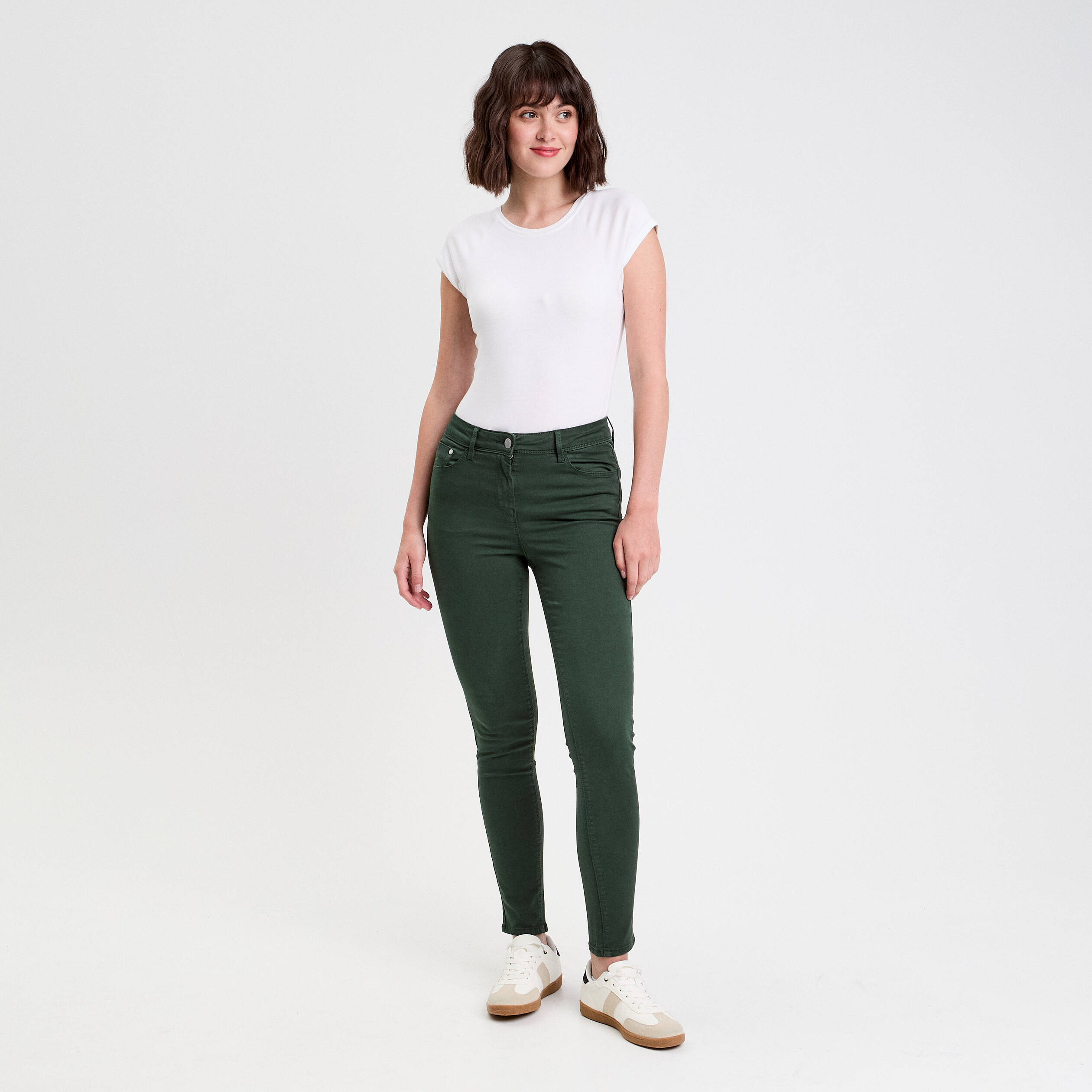 Jeans slim 5 poches vert foncé femme