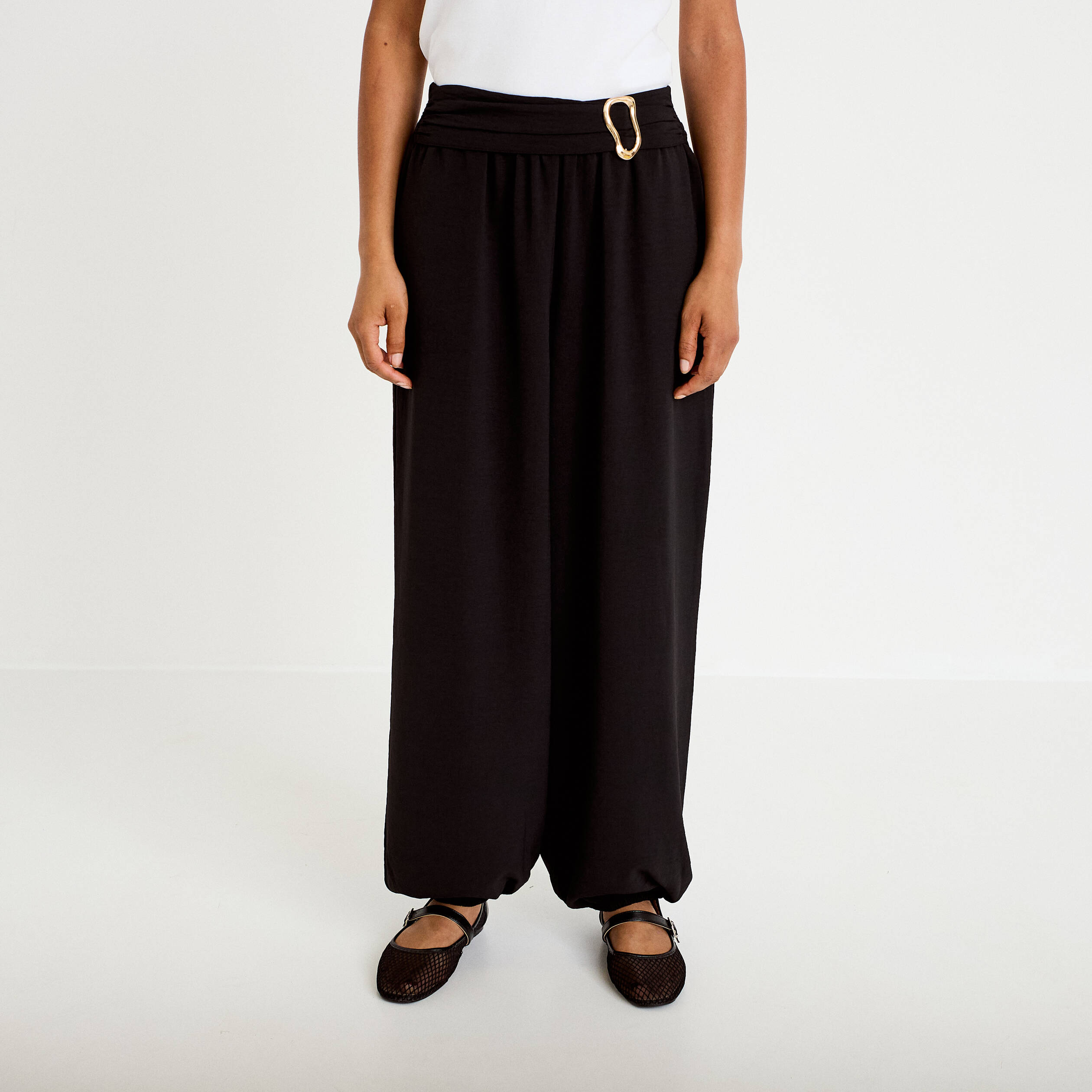 Pantalon bouffant taille standard noir femme