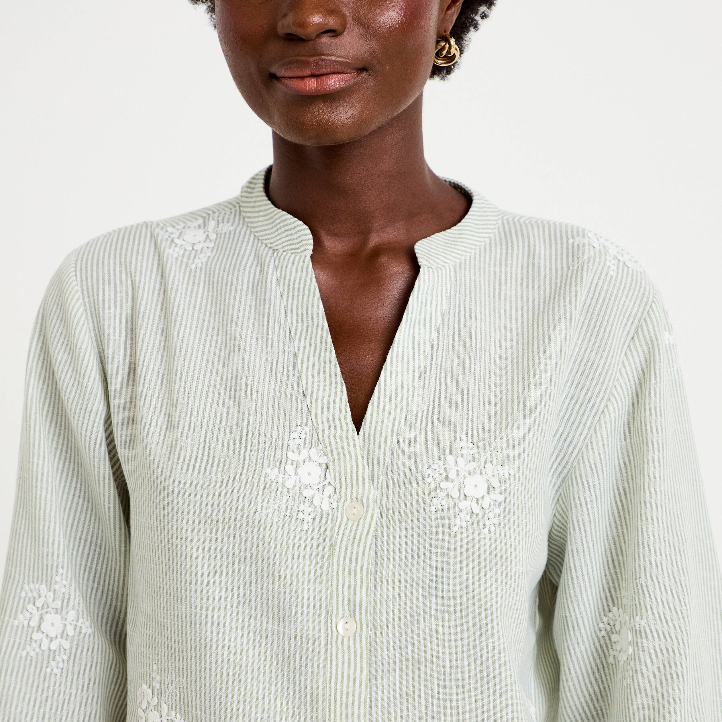 Blouse col tunisien vert kaki femme