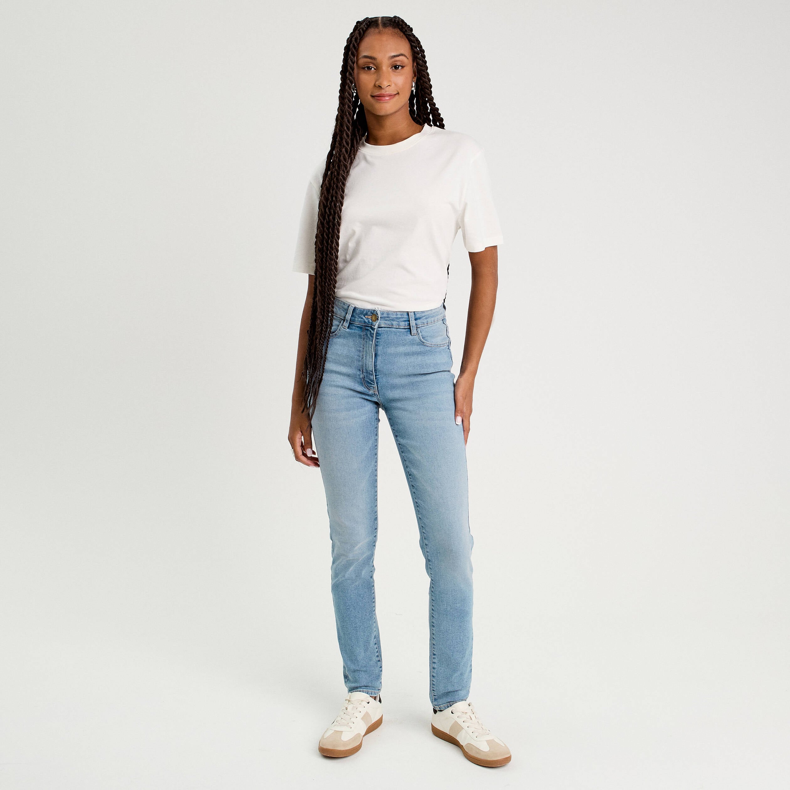 Jeans slim denim bleach femme