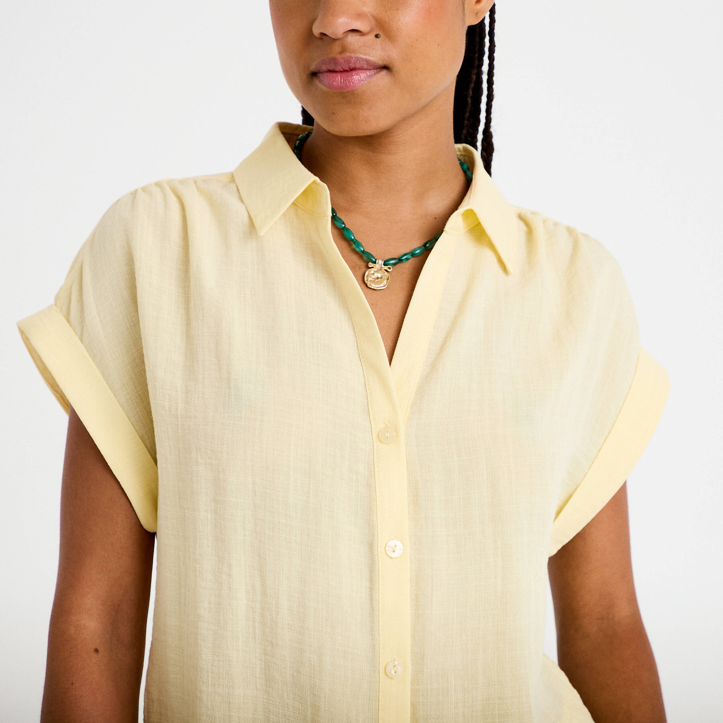 Blouse manches courtes jaune pastel femme
