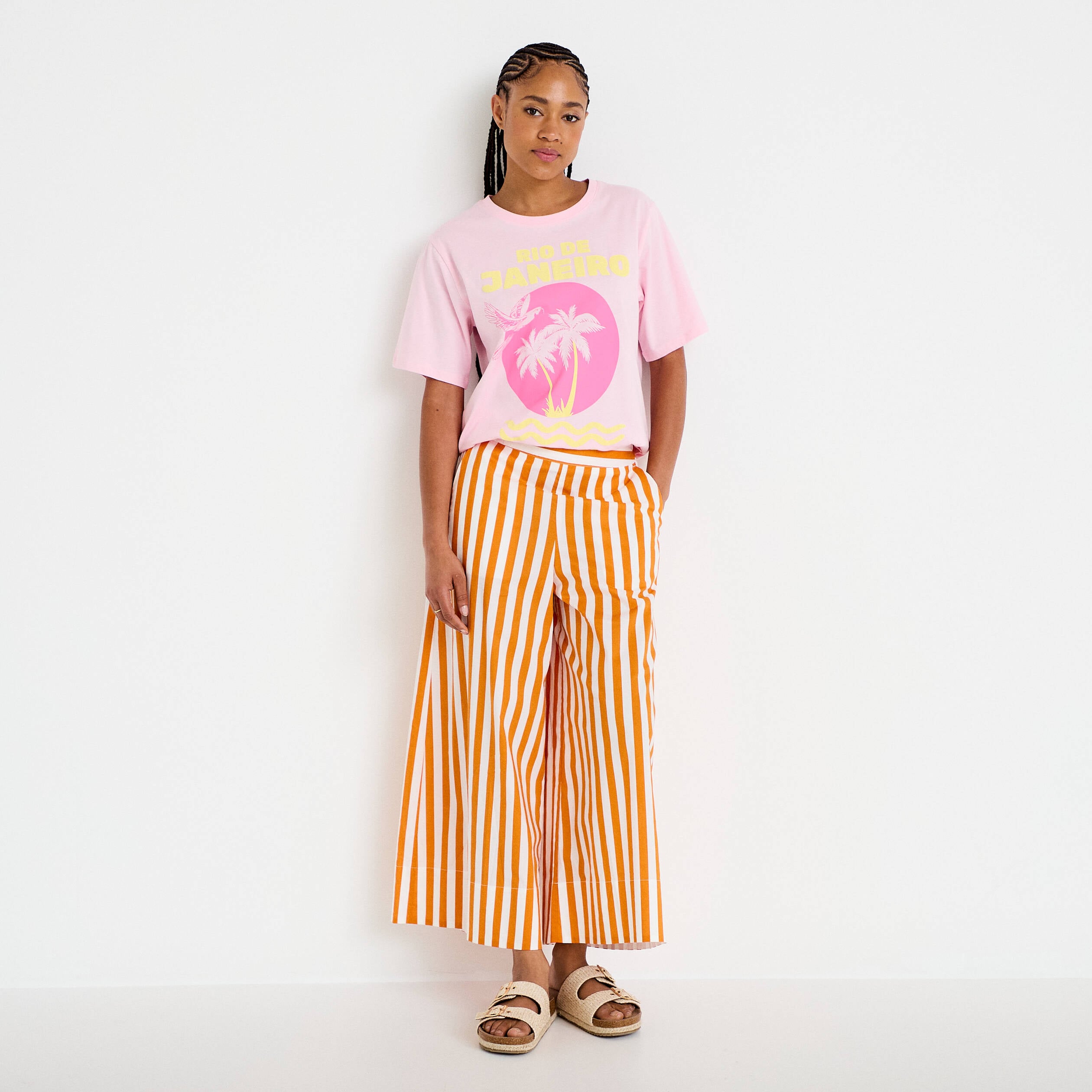 Pantalon jupe-culotte orange fluo femme