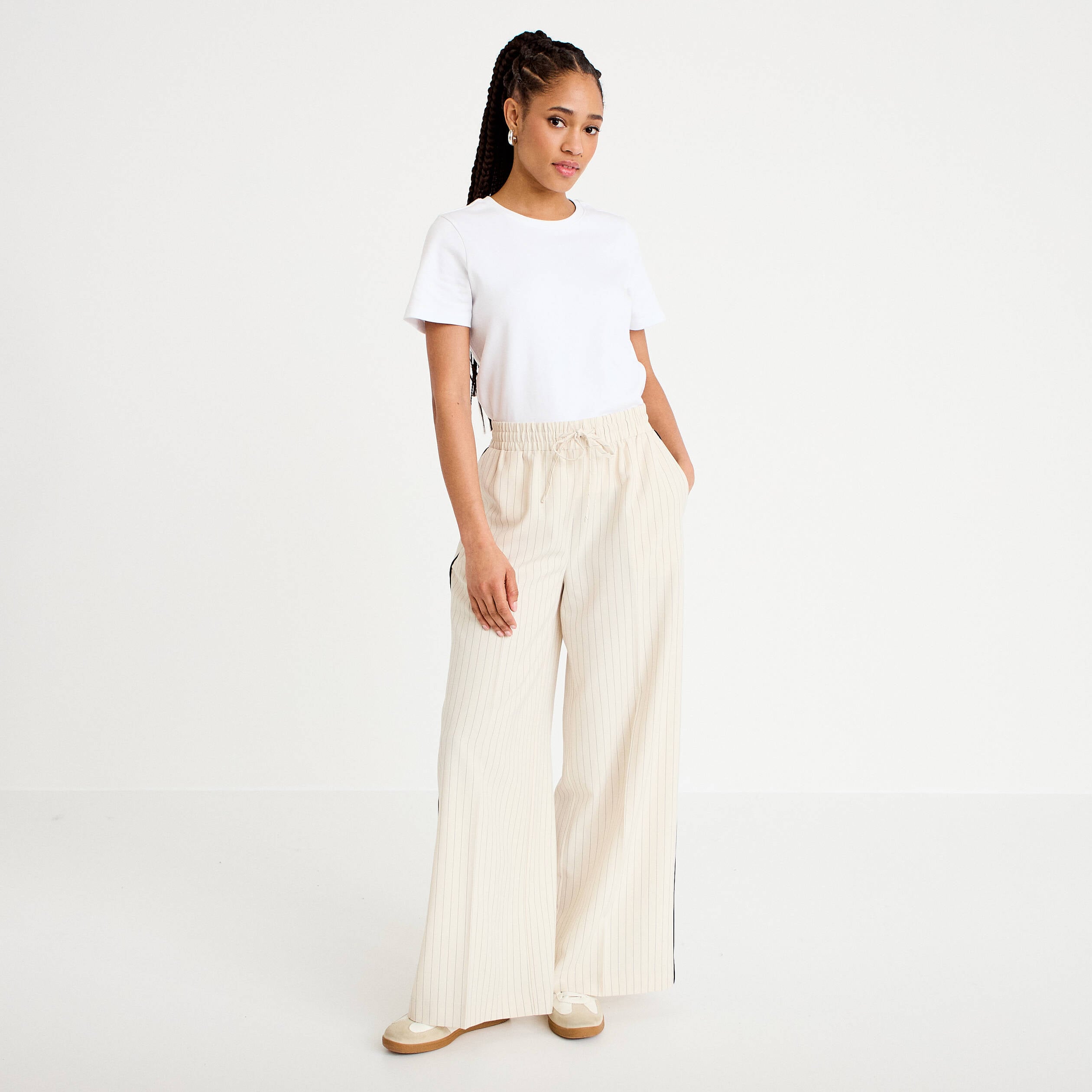 Pantalon large taille &eacute;lastiqu&eacute;e blanc femme