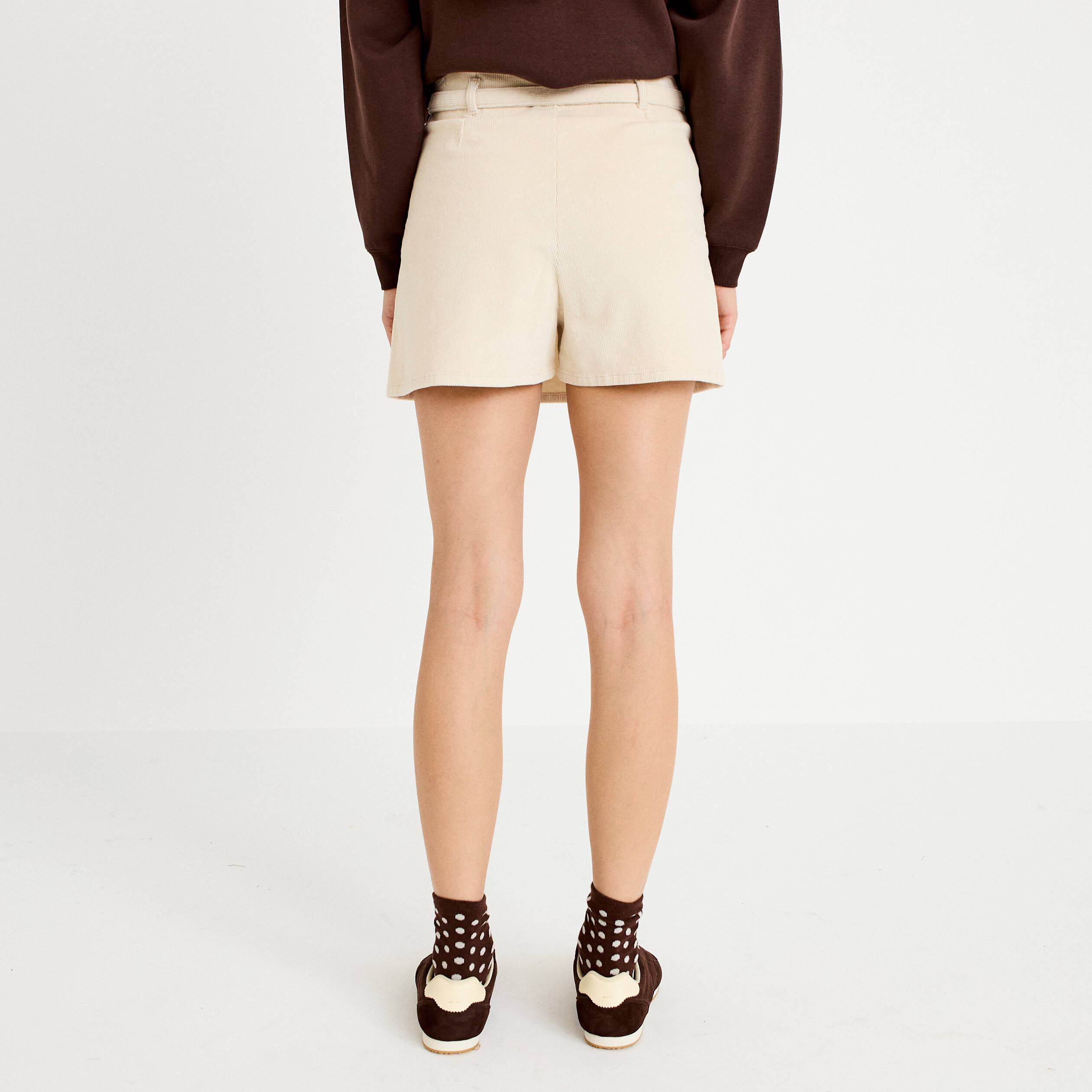 Jupe-short &eacute;vas&eacute;e velours ceinture ecru femme