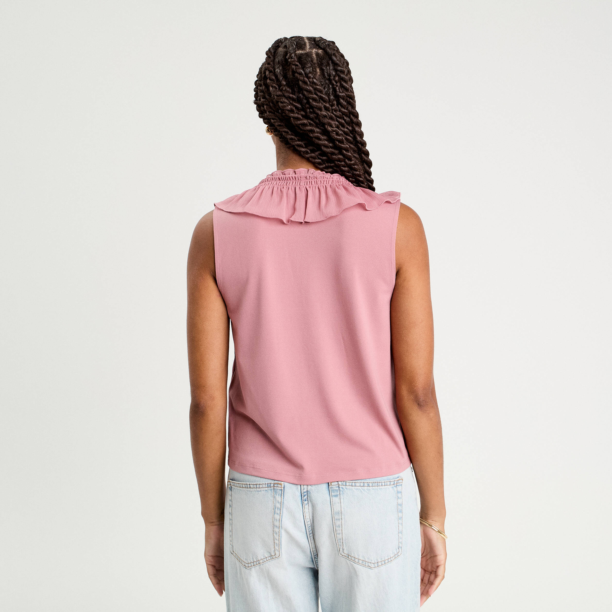 debardeur sans manches volants vieux rose femme Débardeur sans manches volants vieux rose femme