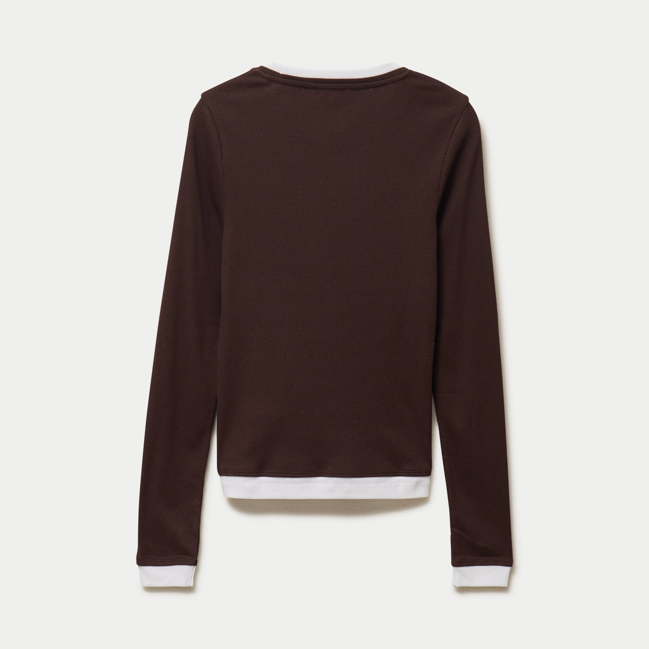 T-shirt 2-en-1 col rond manches longues marron fonc&eacute; femme