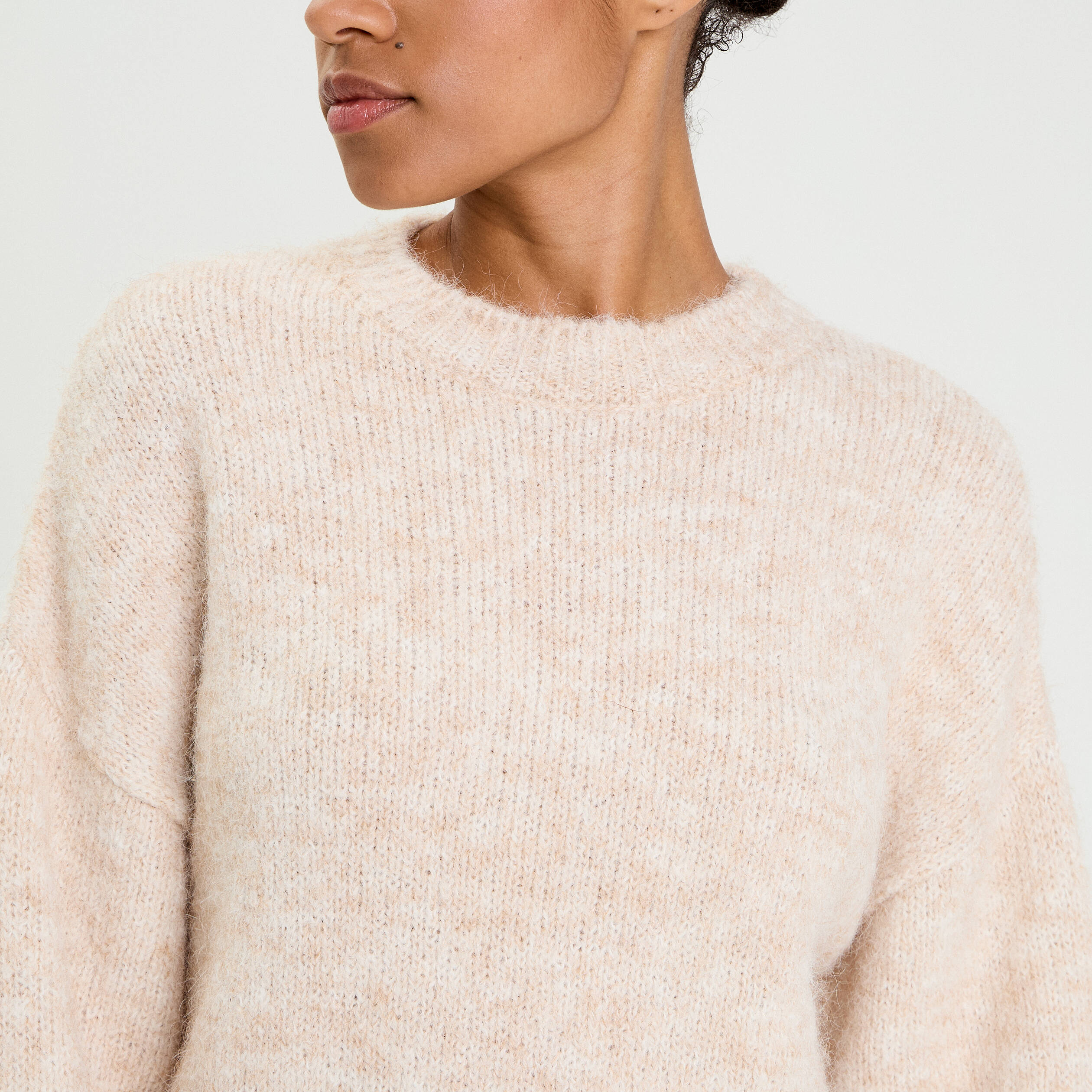 Pull col rond beige femme