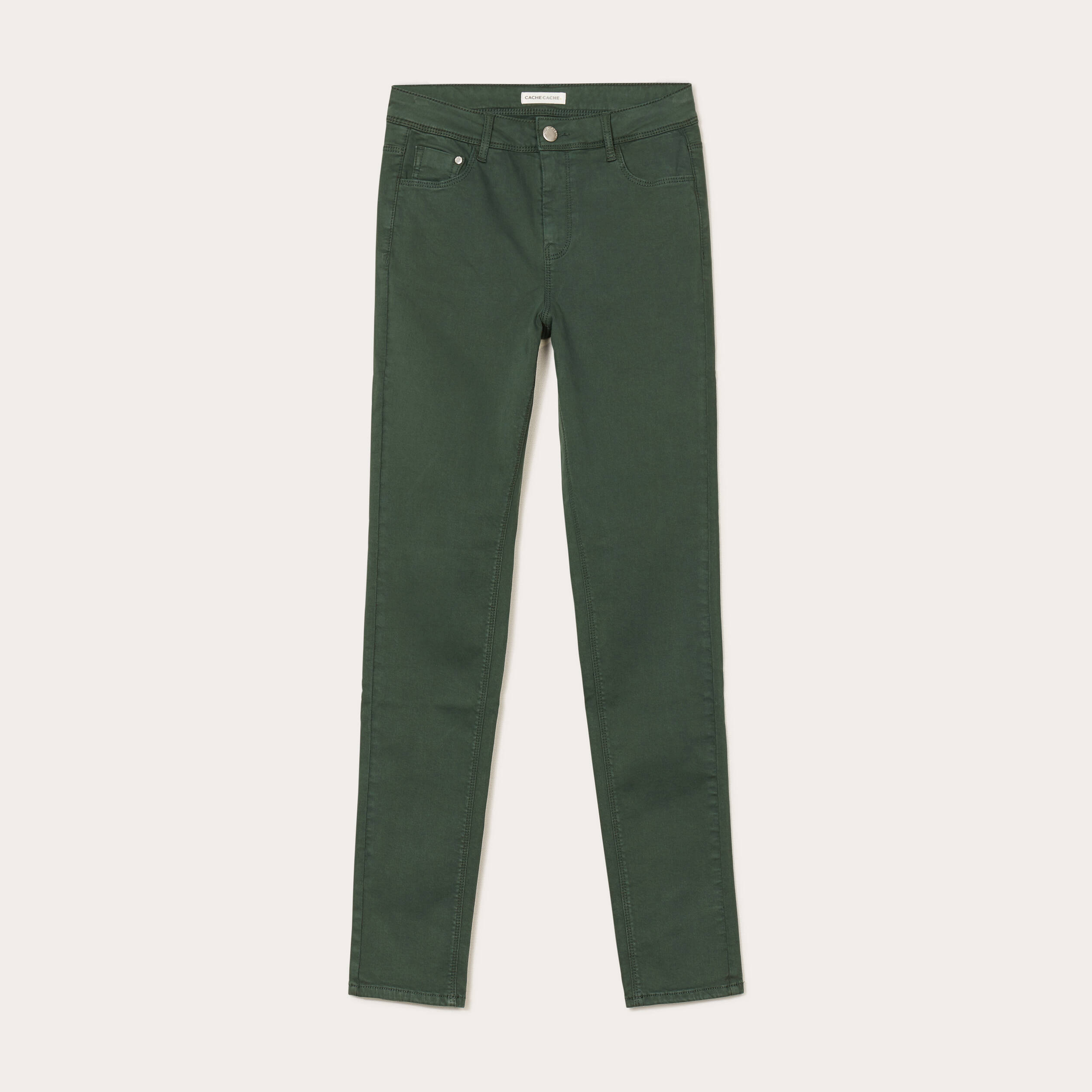 Jeans slim 5 poches vert fonc&eacute; femme