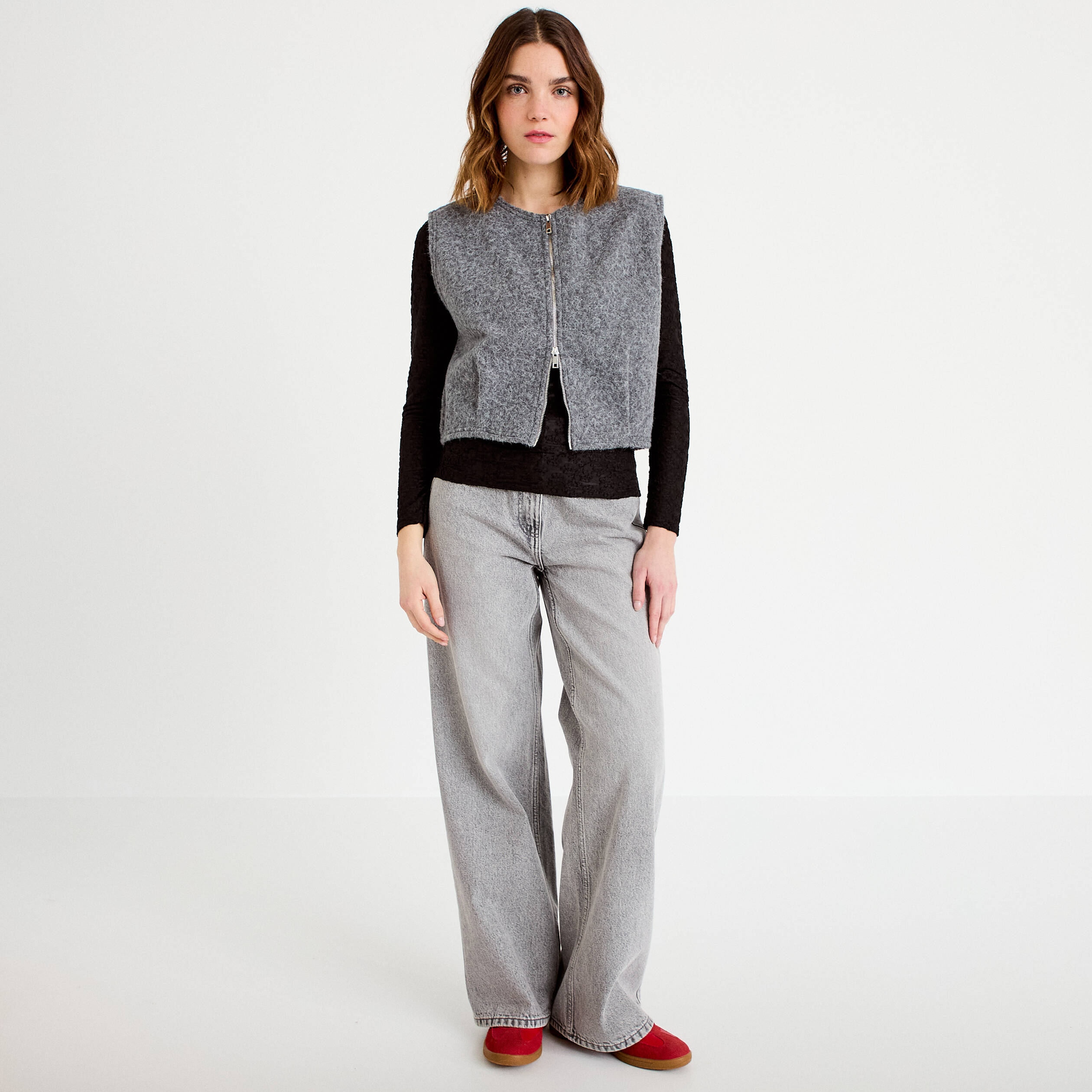 Veste sans manches effet polaire gris clair femme