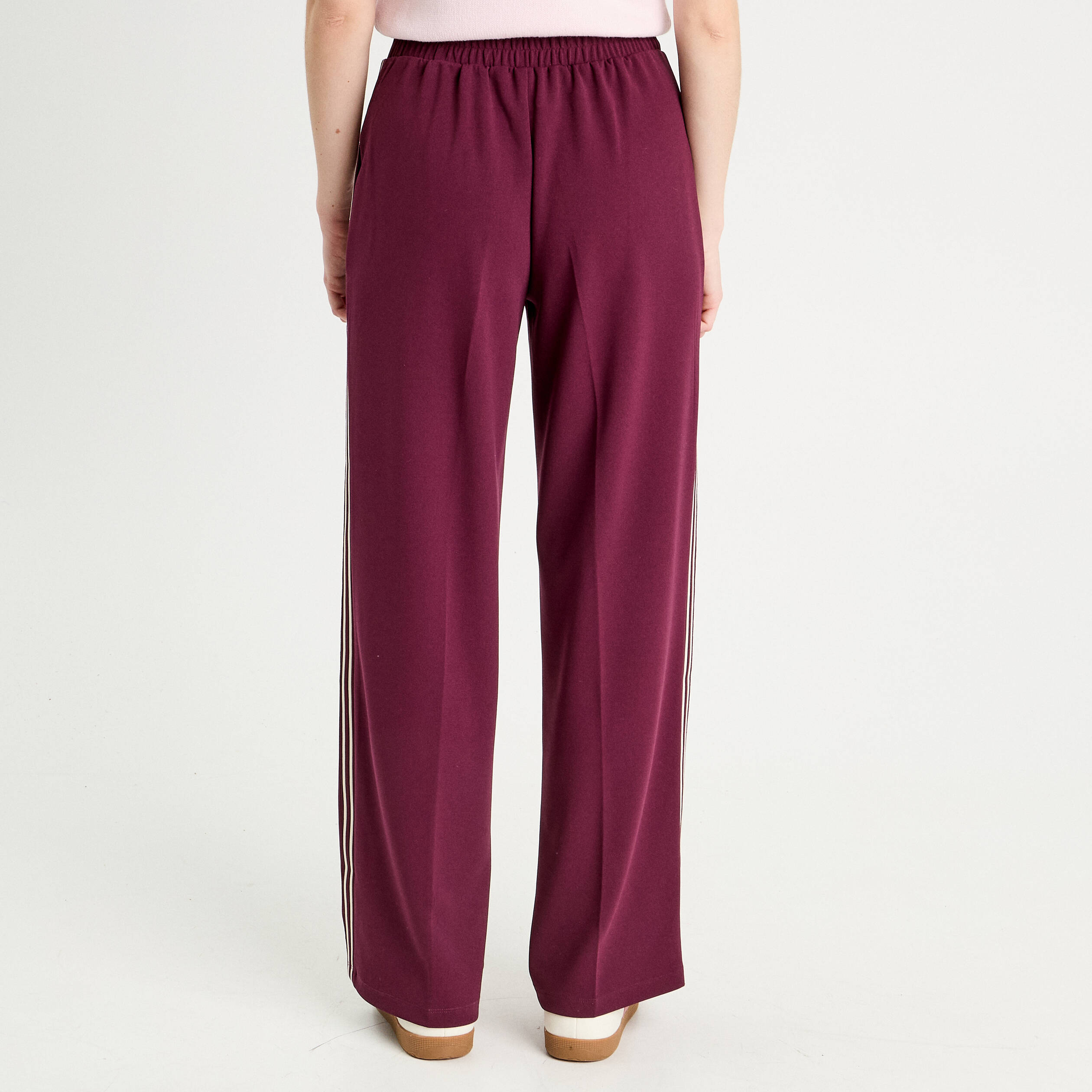 pantalon large avec bandes prune femme Pantalon large avec bandes prune femme