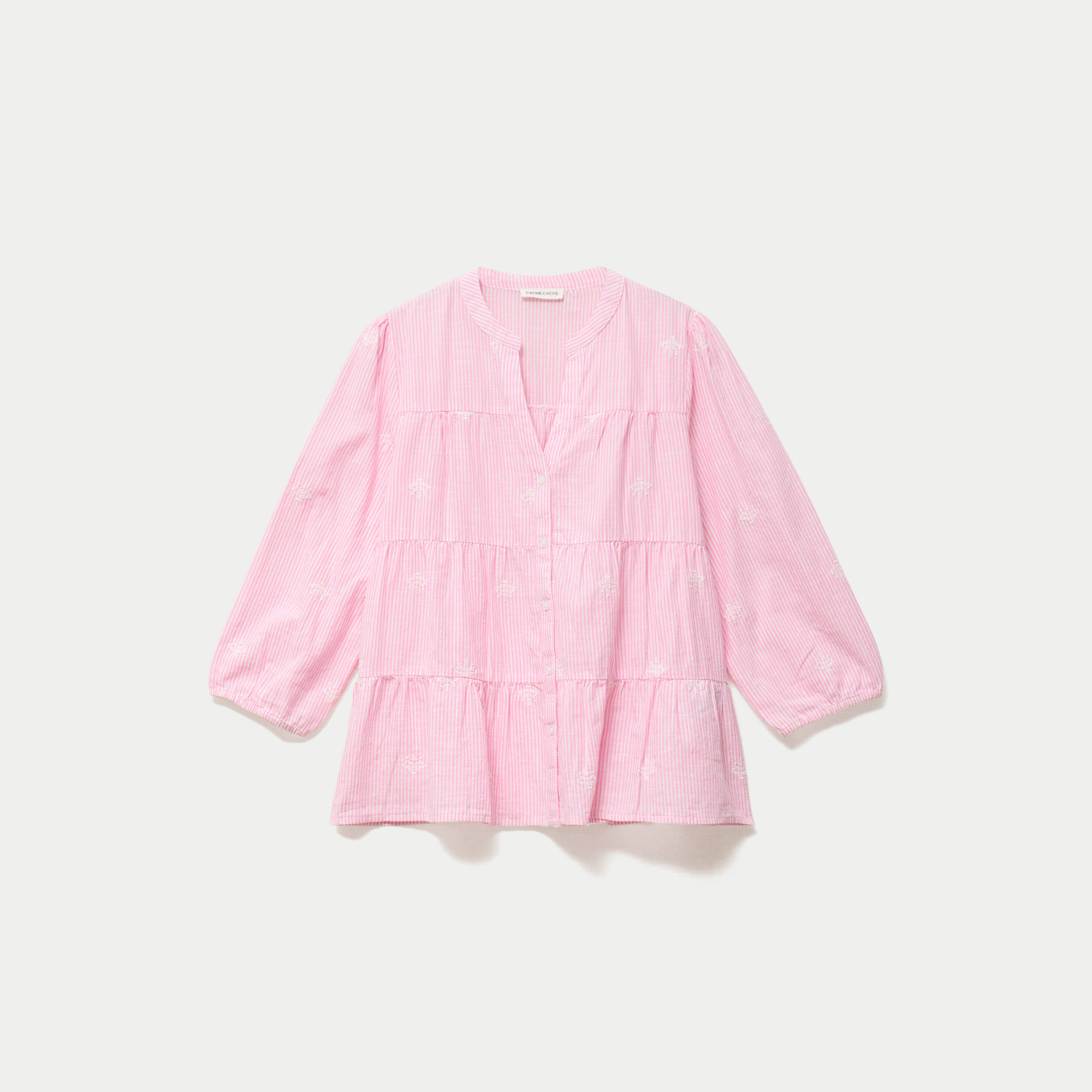 Chemise droite manches 3/4 rose femme