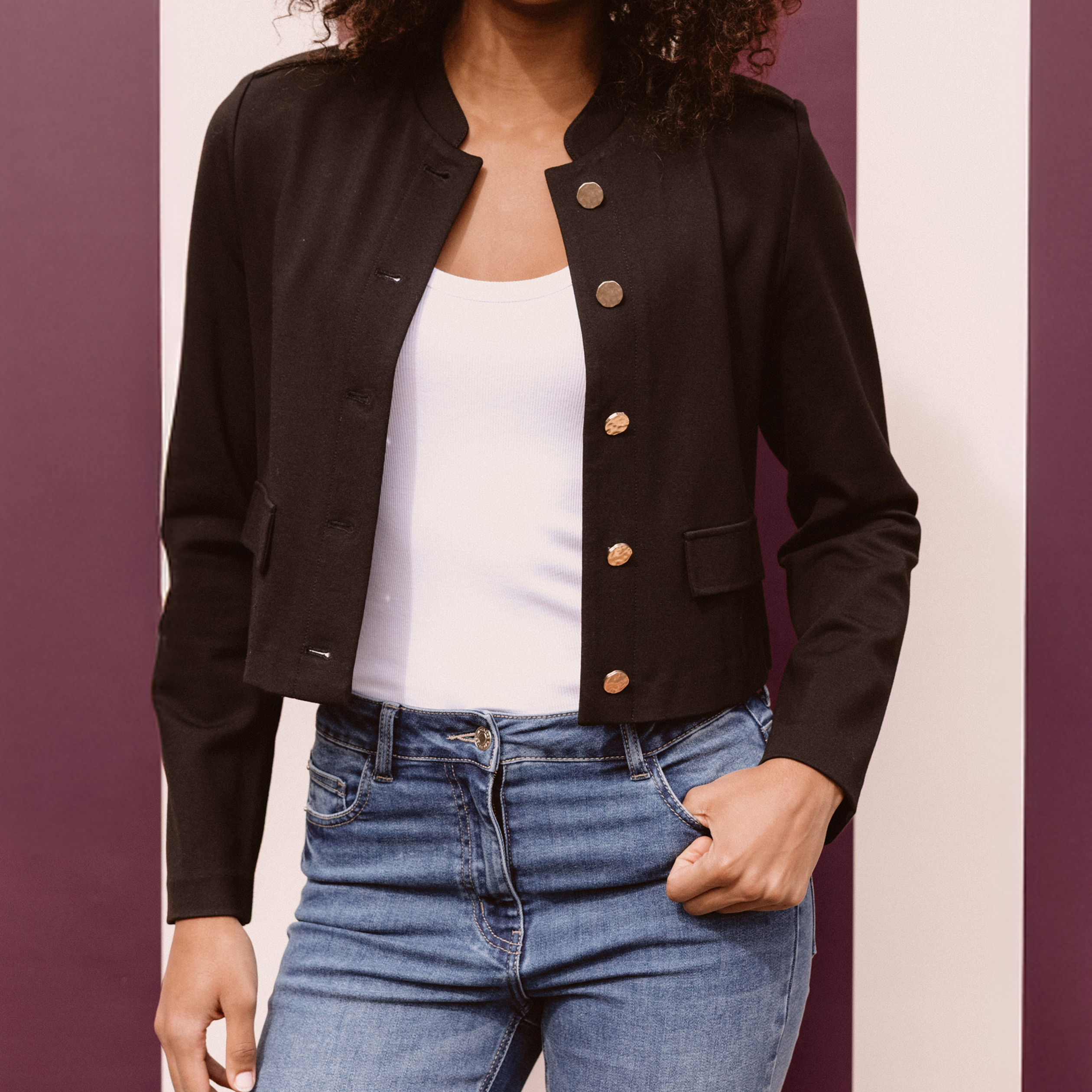 veste avec boutons noir femme Veste avec boutons noir femme