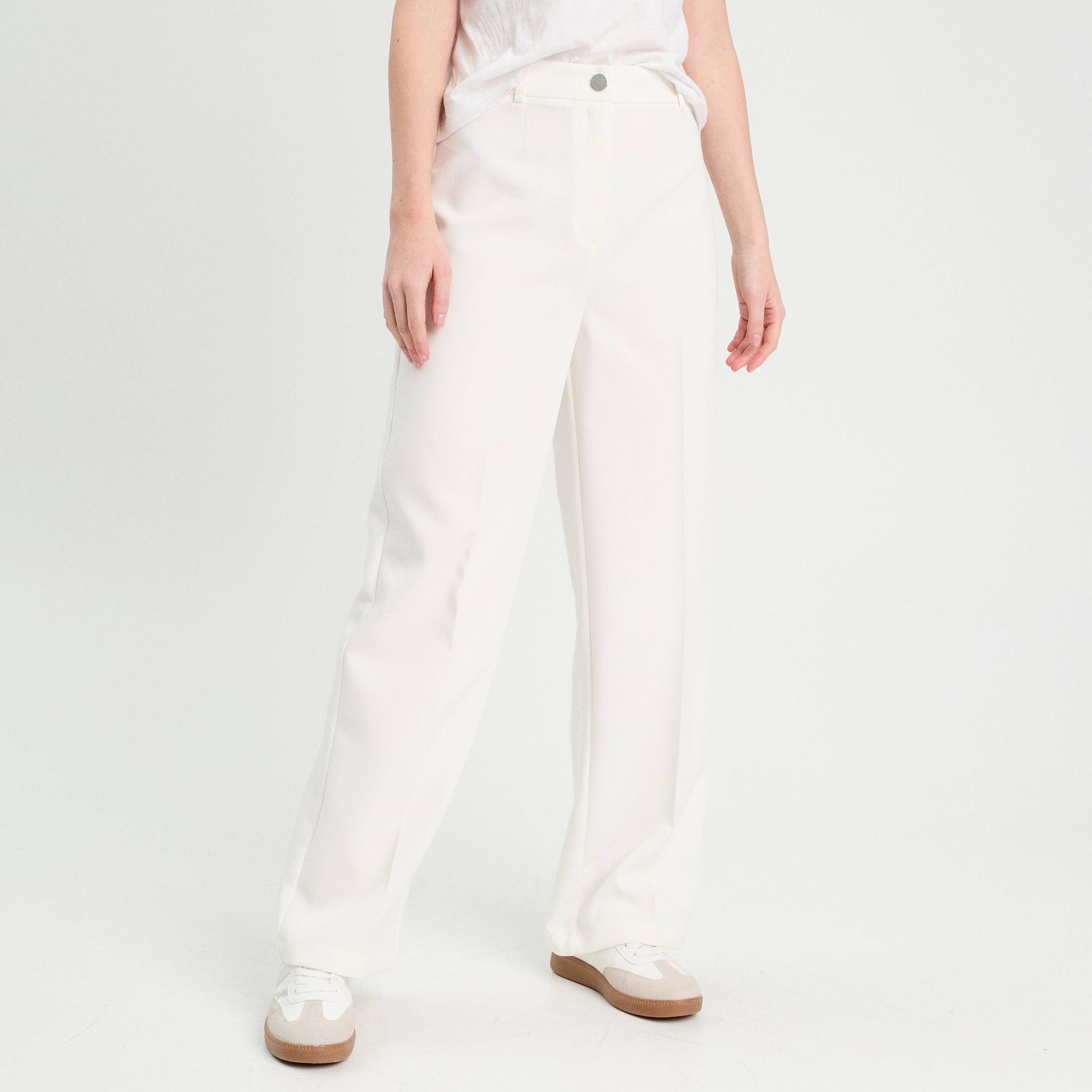 Pantalon city large ecru femme