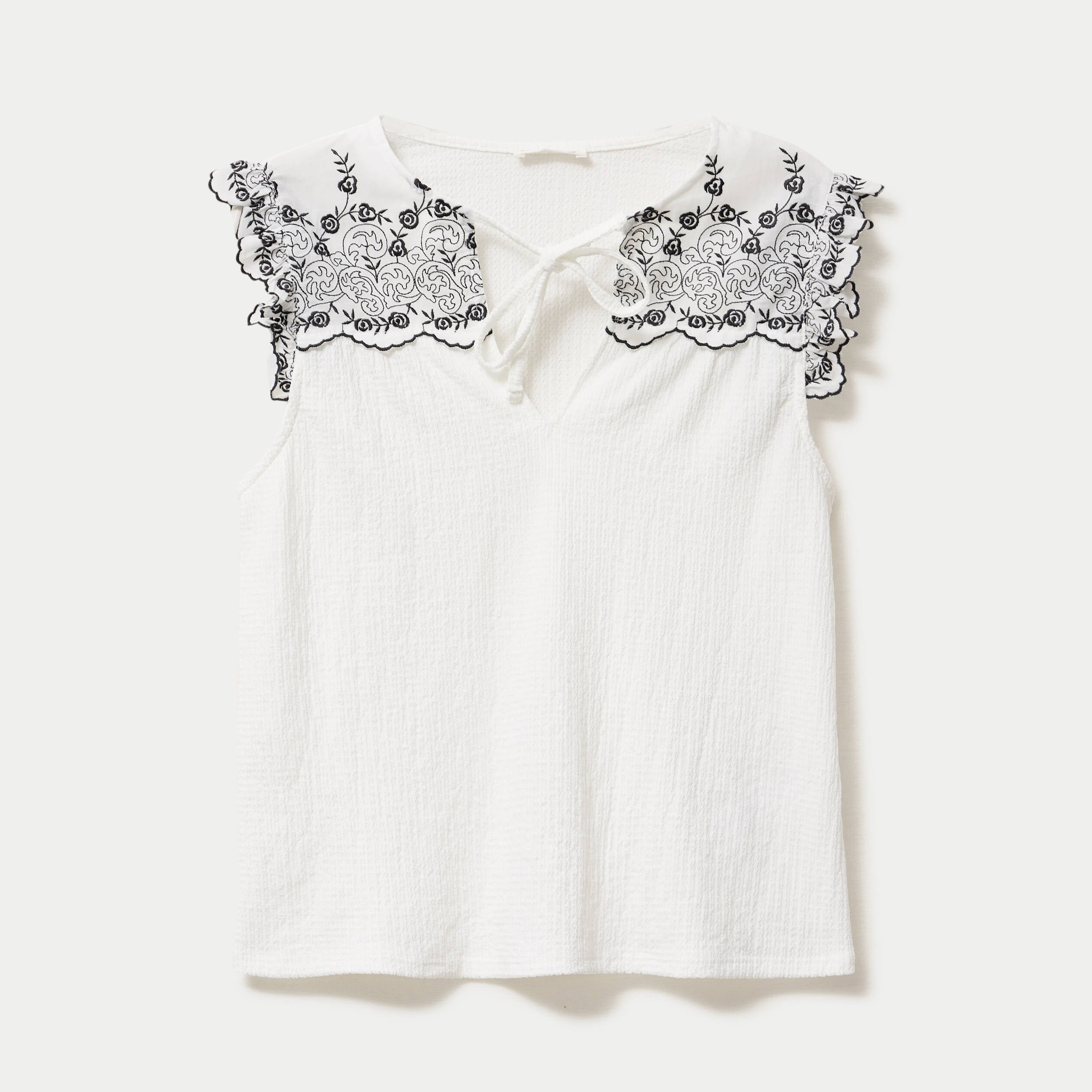 Blouse d&eacute;collet&eacute; sans manches brod&eacute;e noir femme