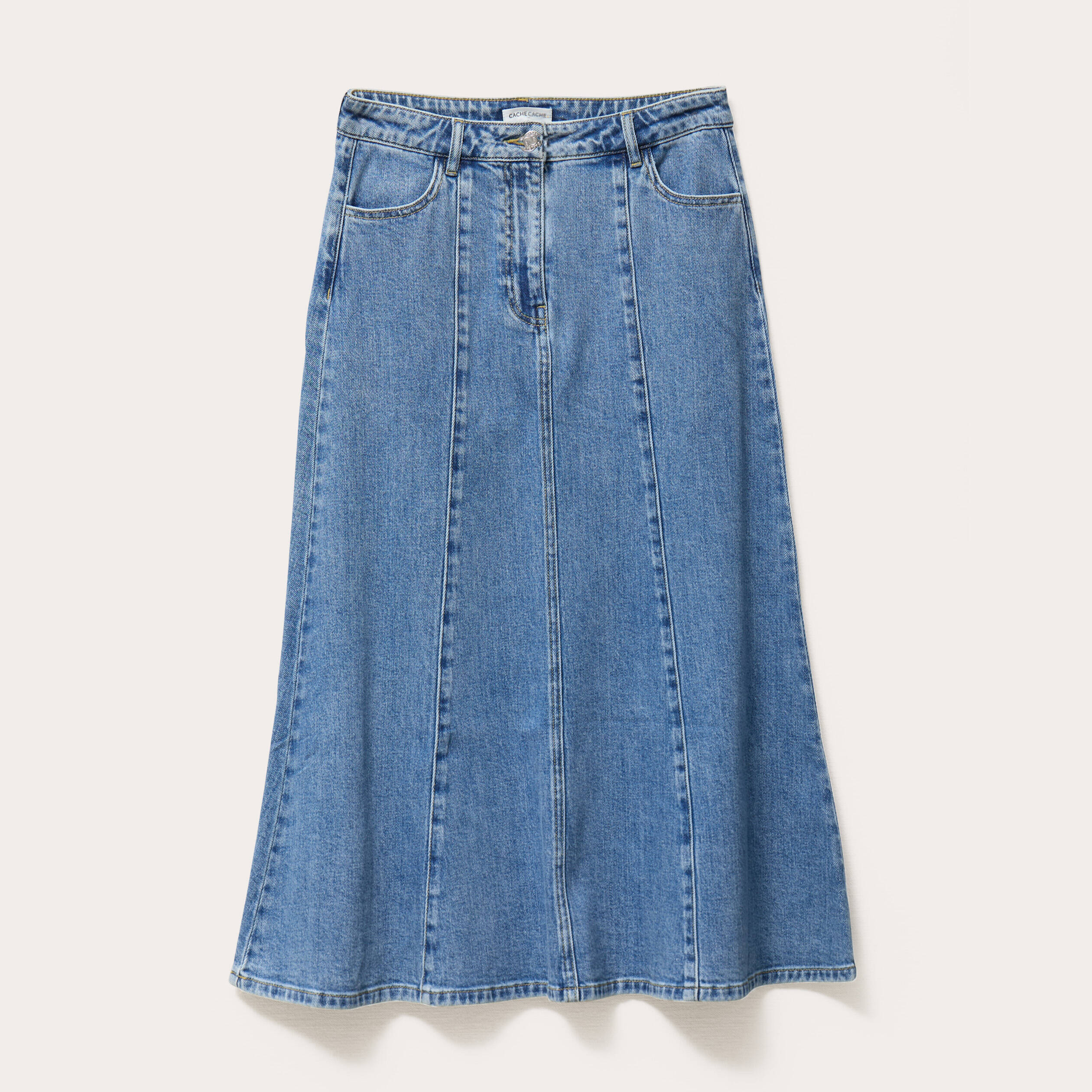 jupe midi trapeze en jean denim double stone femme Jupe midi trapèze en jean denim double stone femme