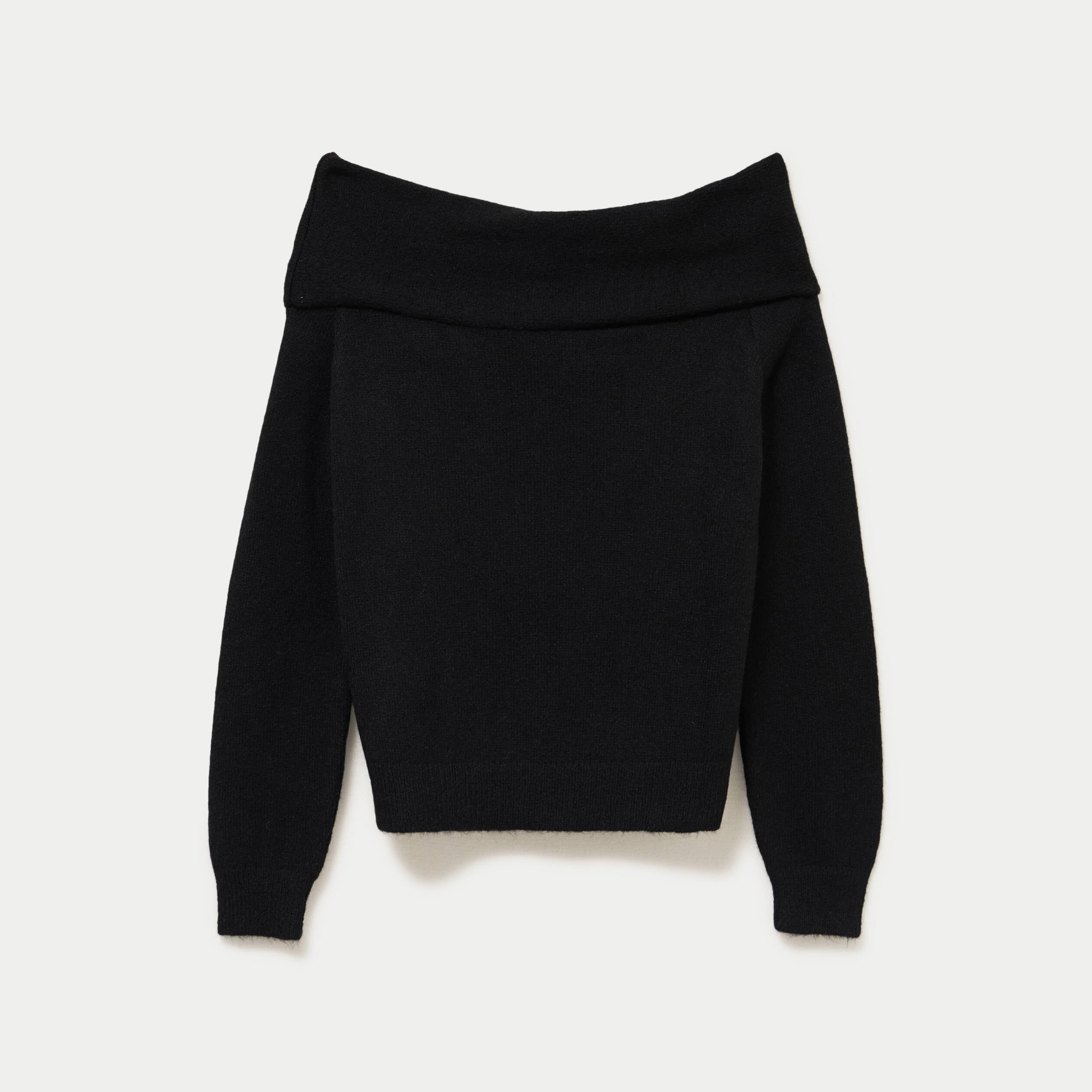Pull col bardot manches longues noir femme