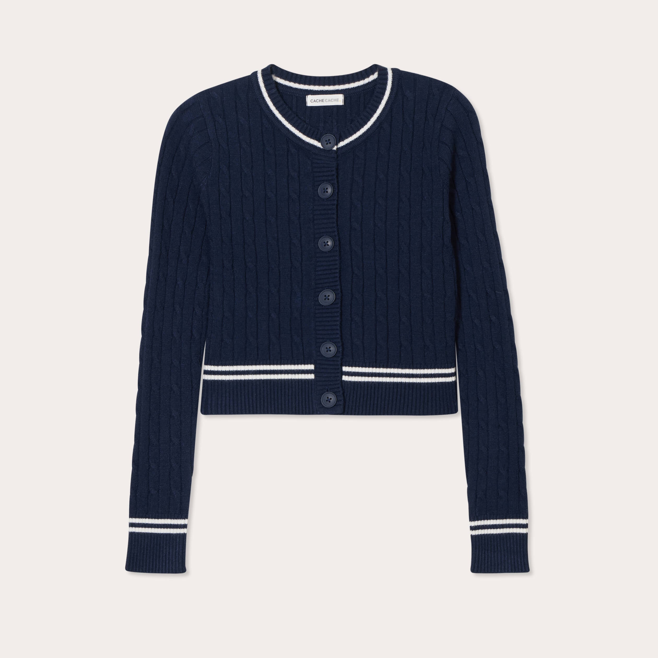 Gilet manches longues ajust&eacute; bleu marine femme