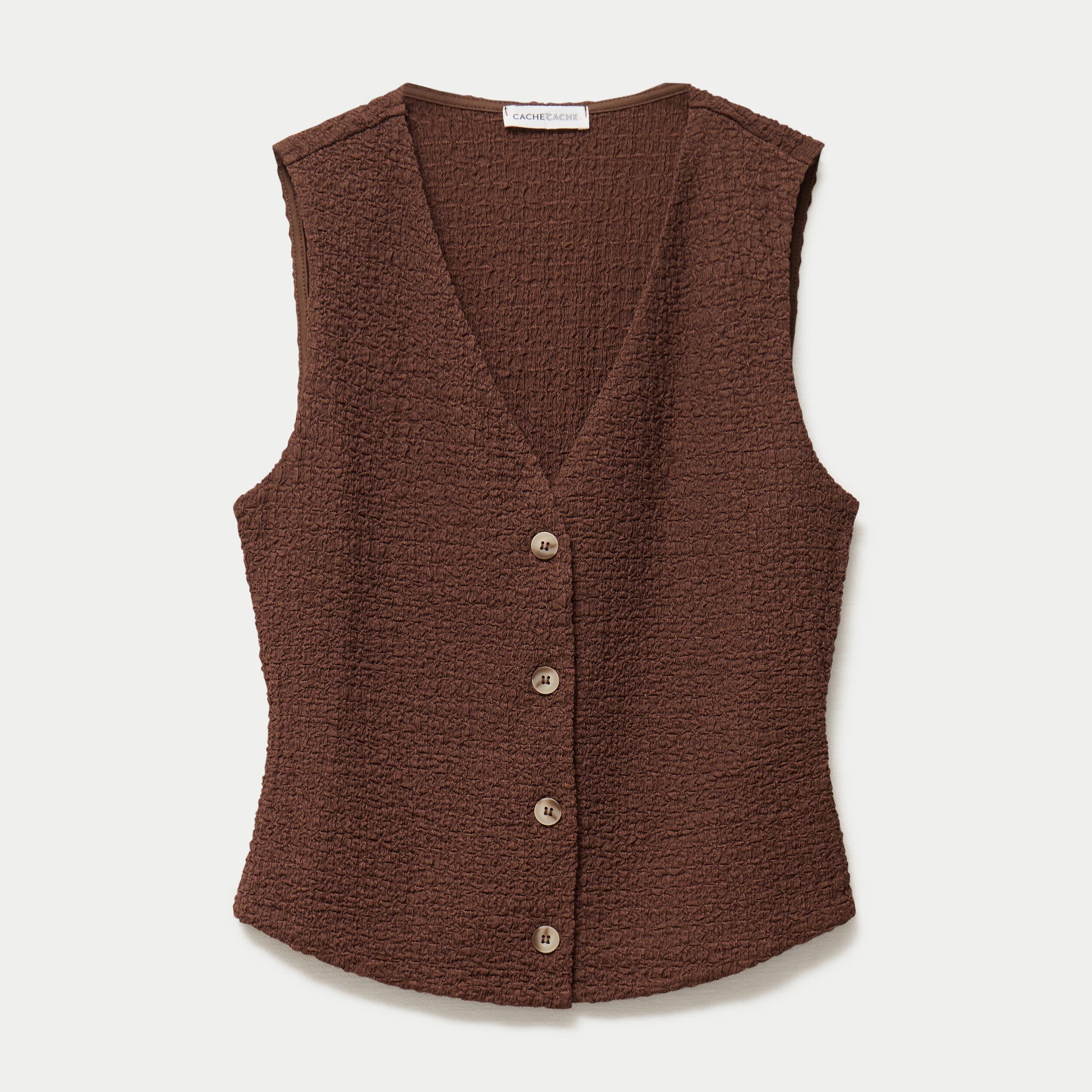 Gilet sans manches col v marron femme