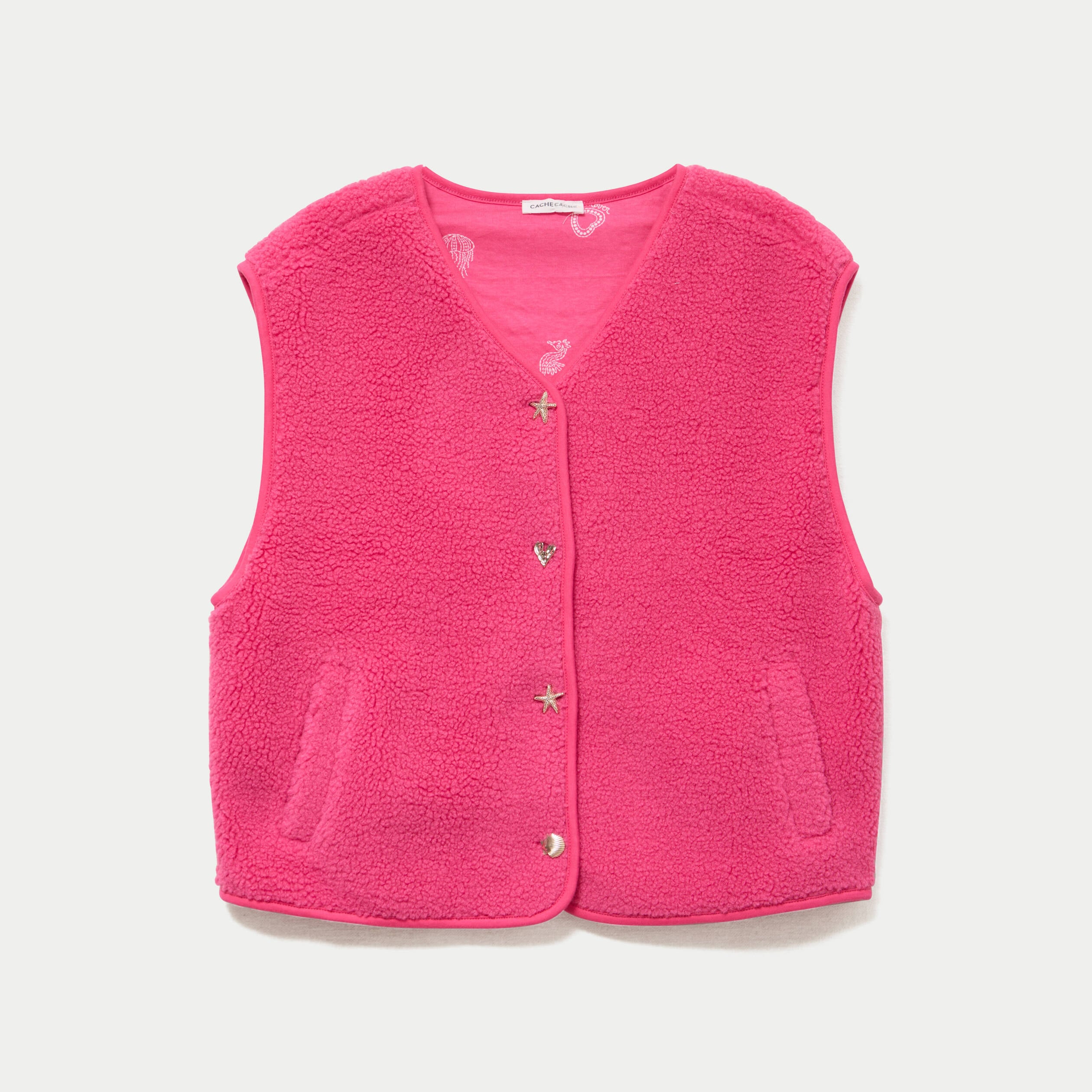 Gilet sans manches effet polaire col v rose fushia femme