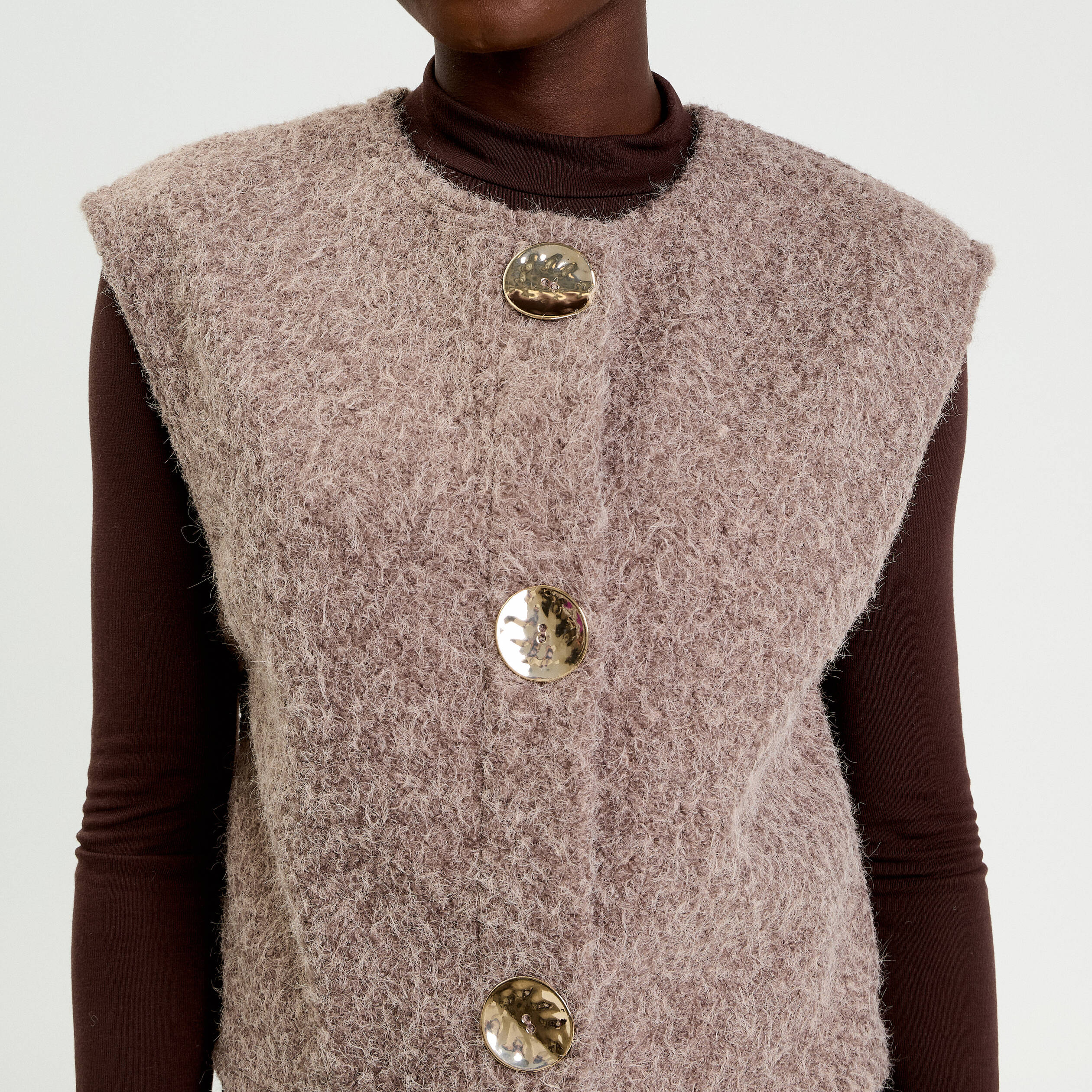 Gilet sans manches effet polaire taupe femme