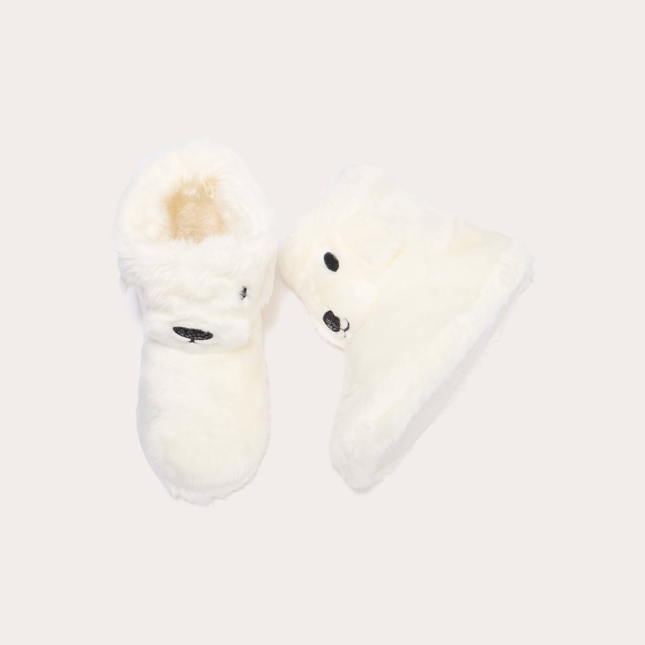 Chaussons bottes fausse fourrure ecru femme