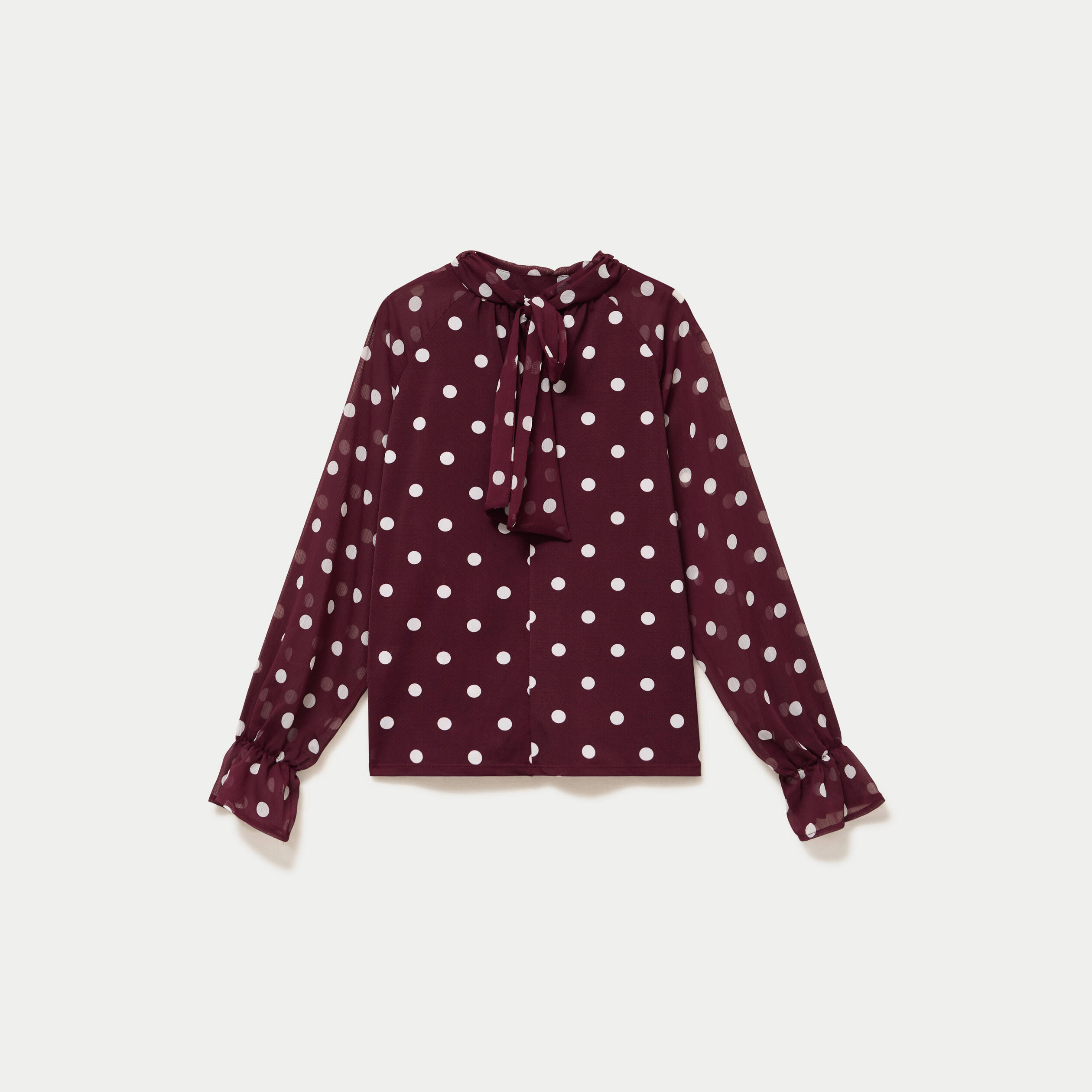 Blouse droite voile manches longues bordeaux femme
