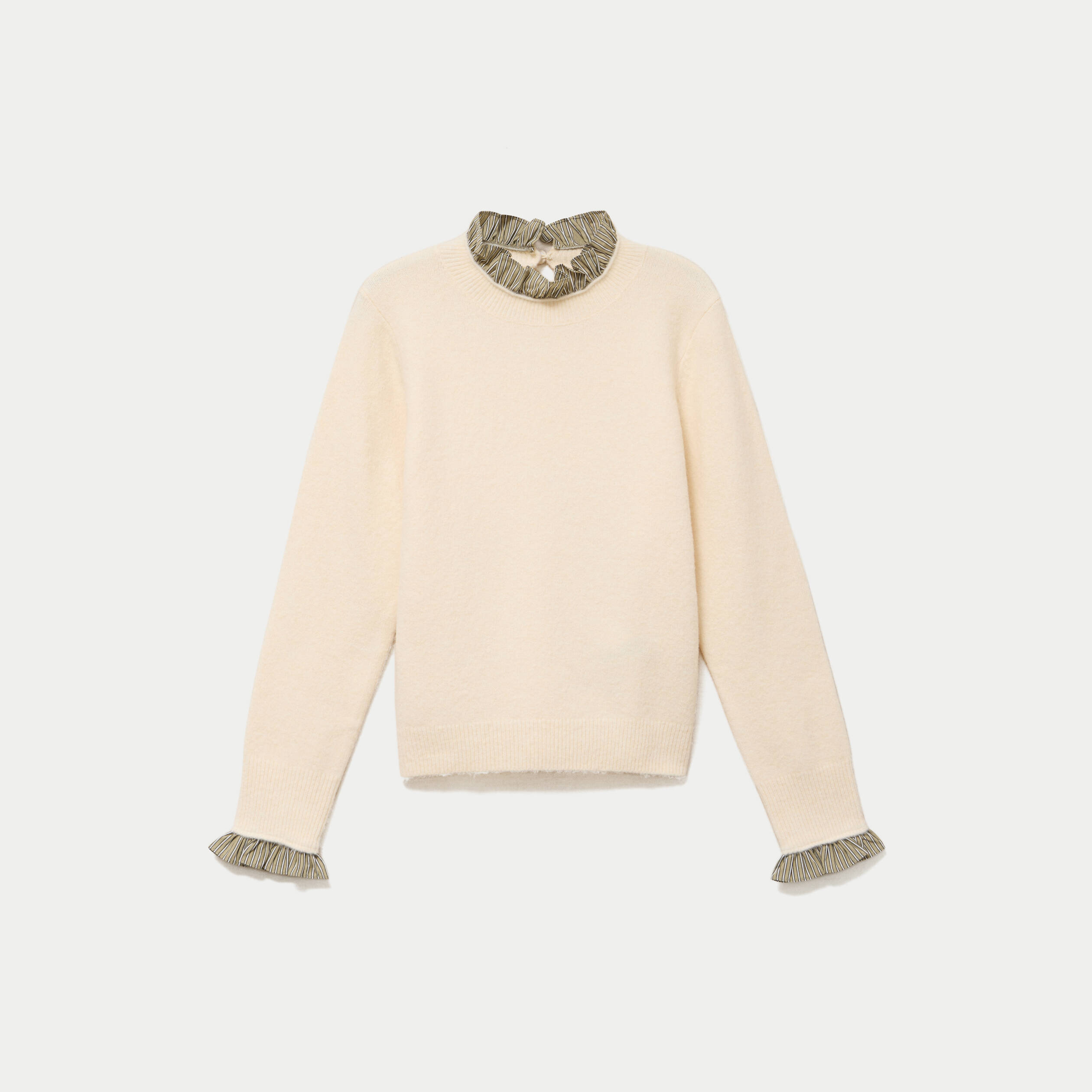 Pull col chemise manches longues sable femme