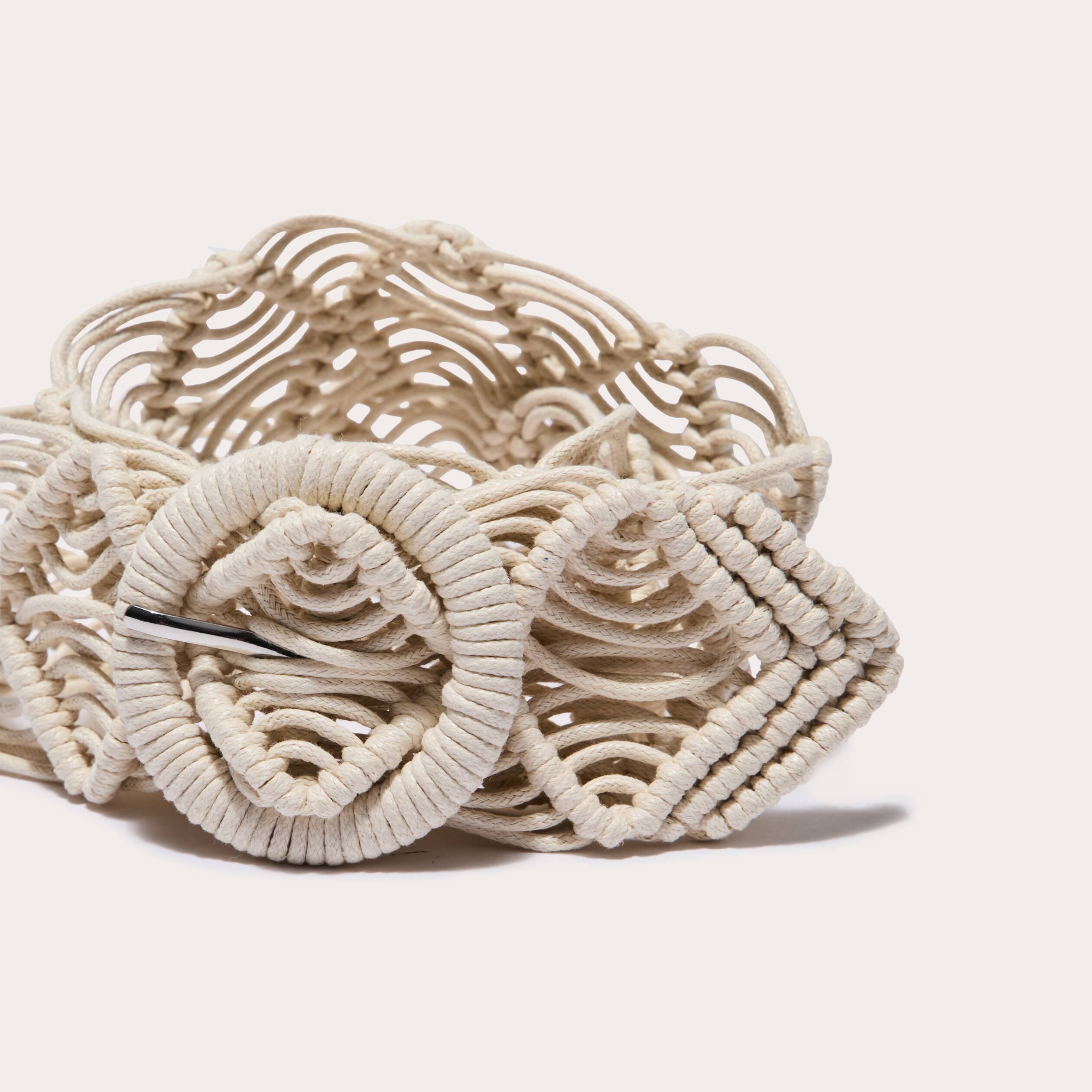 Ceinture large effet macram&eacute; ecru femme