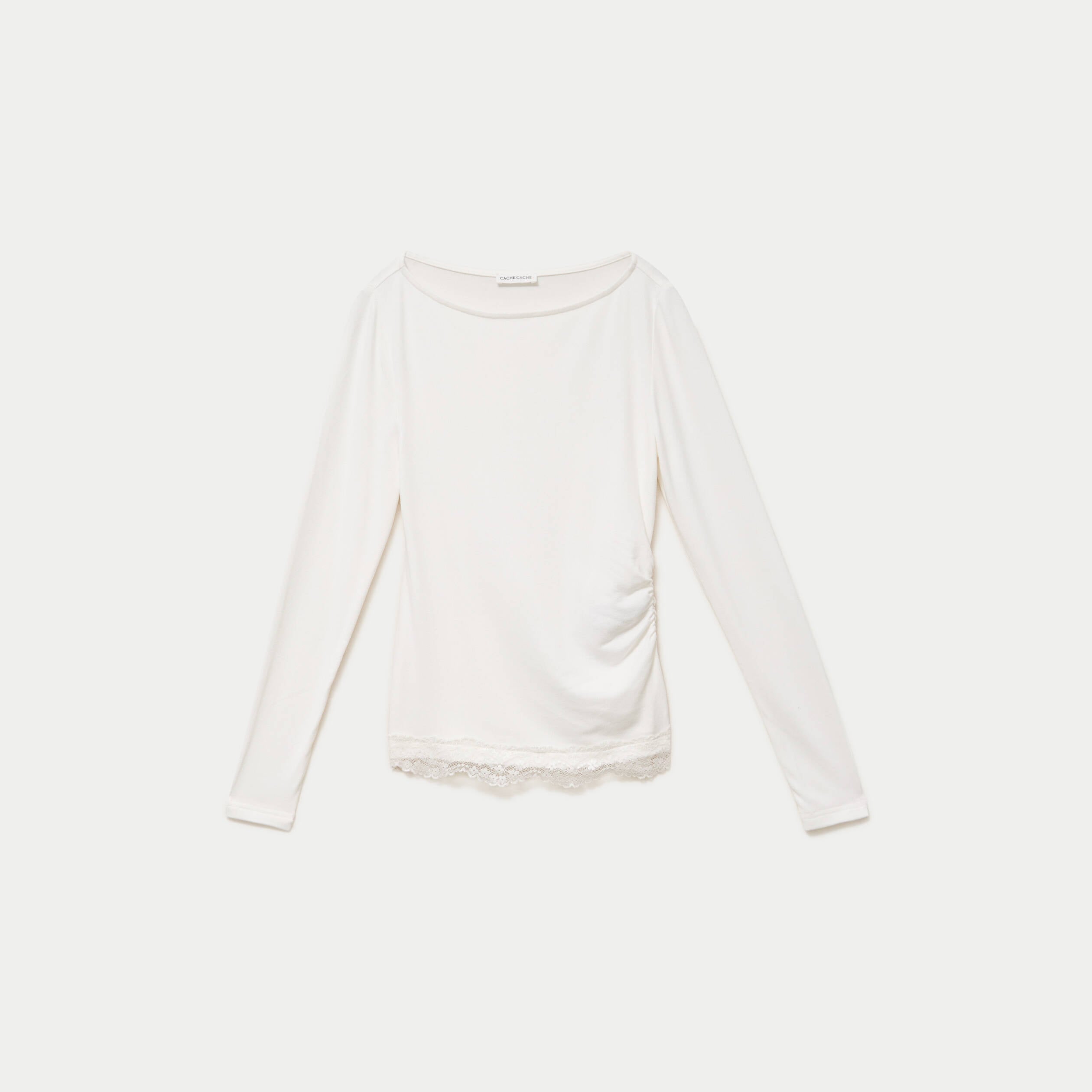 Doudou ajust&eacute; col bateau manches longues ecru femme