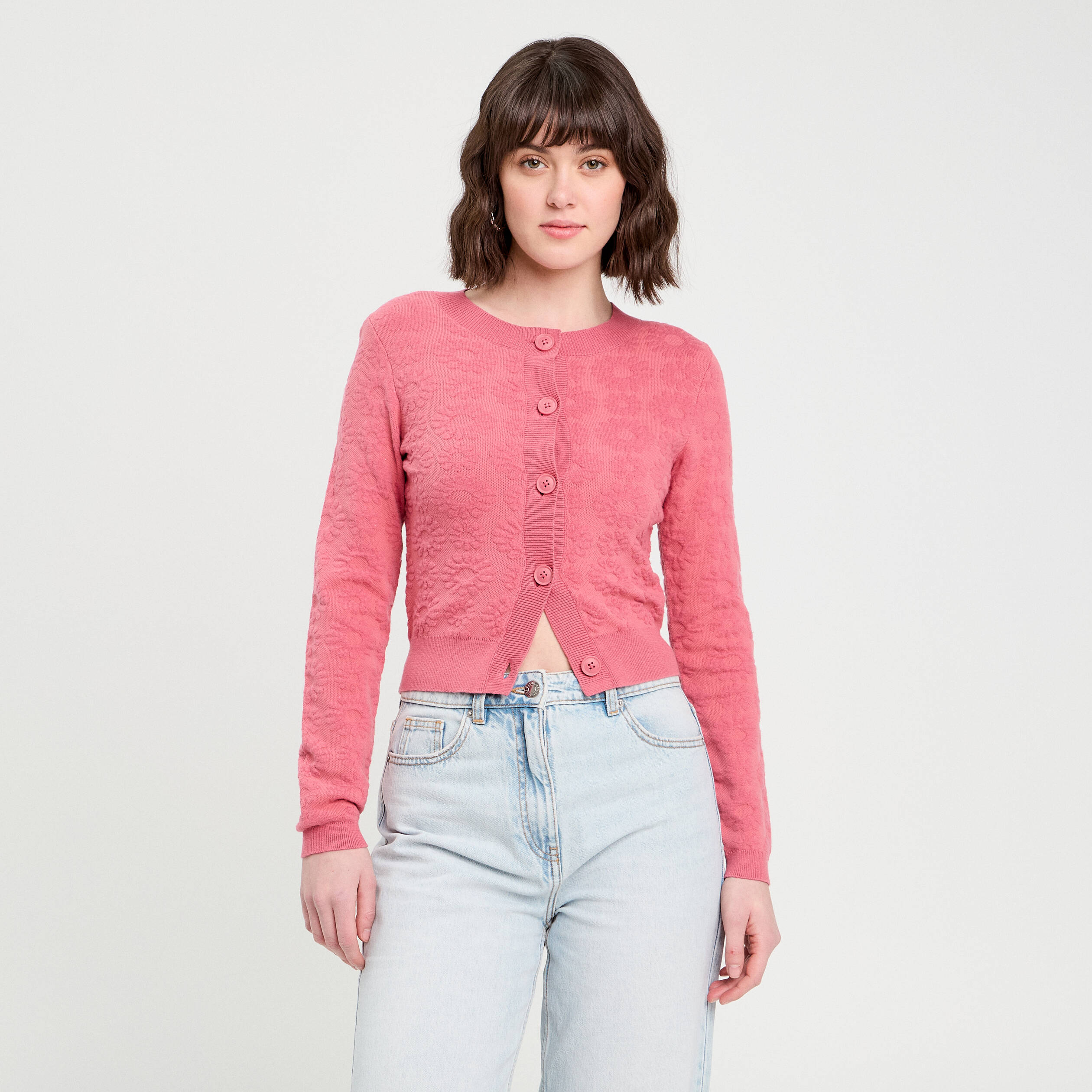Gilet manches longues vieux rose femme