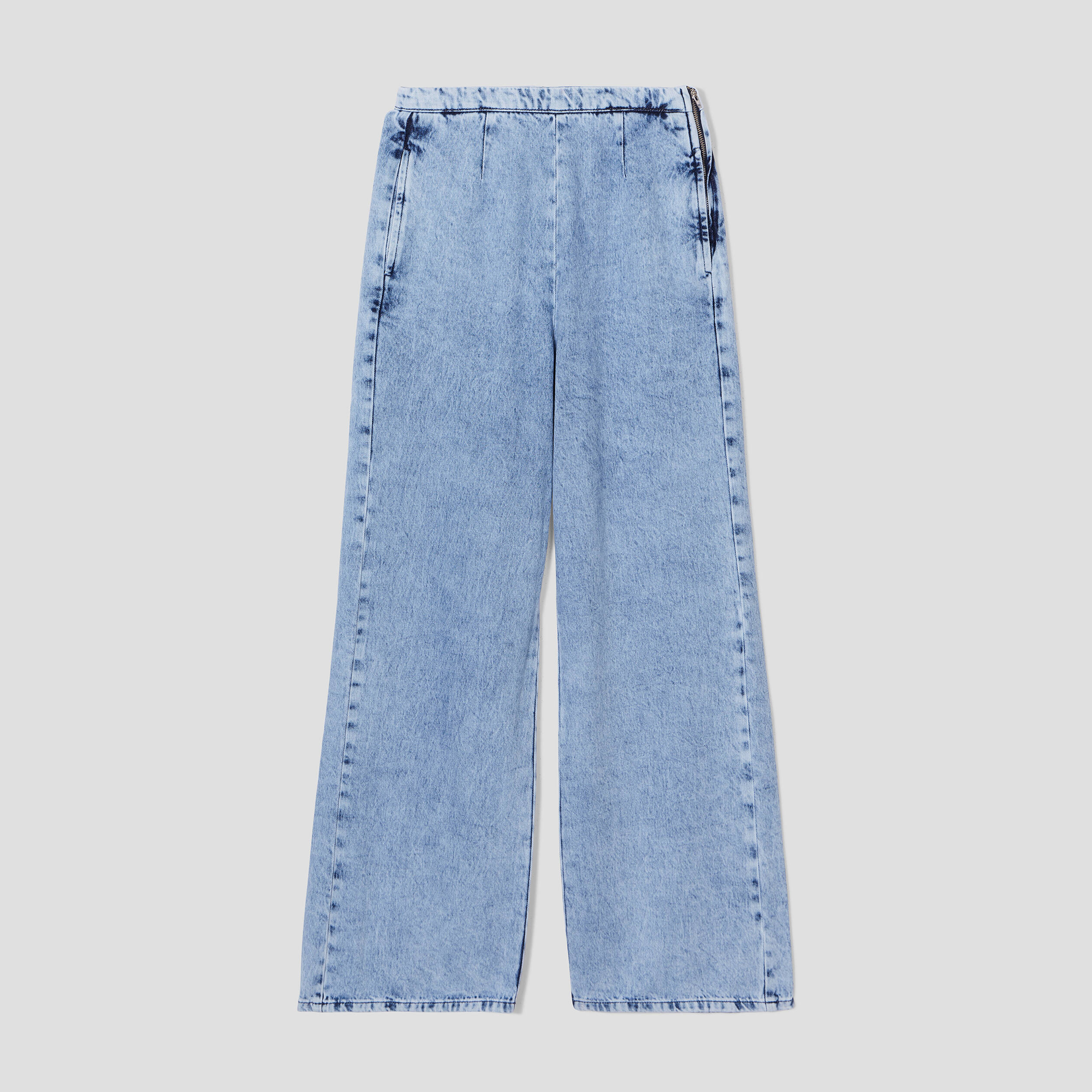 jeans large zippe denim bleach femme Jeans large zippé denim bleach femme