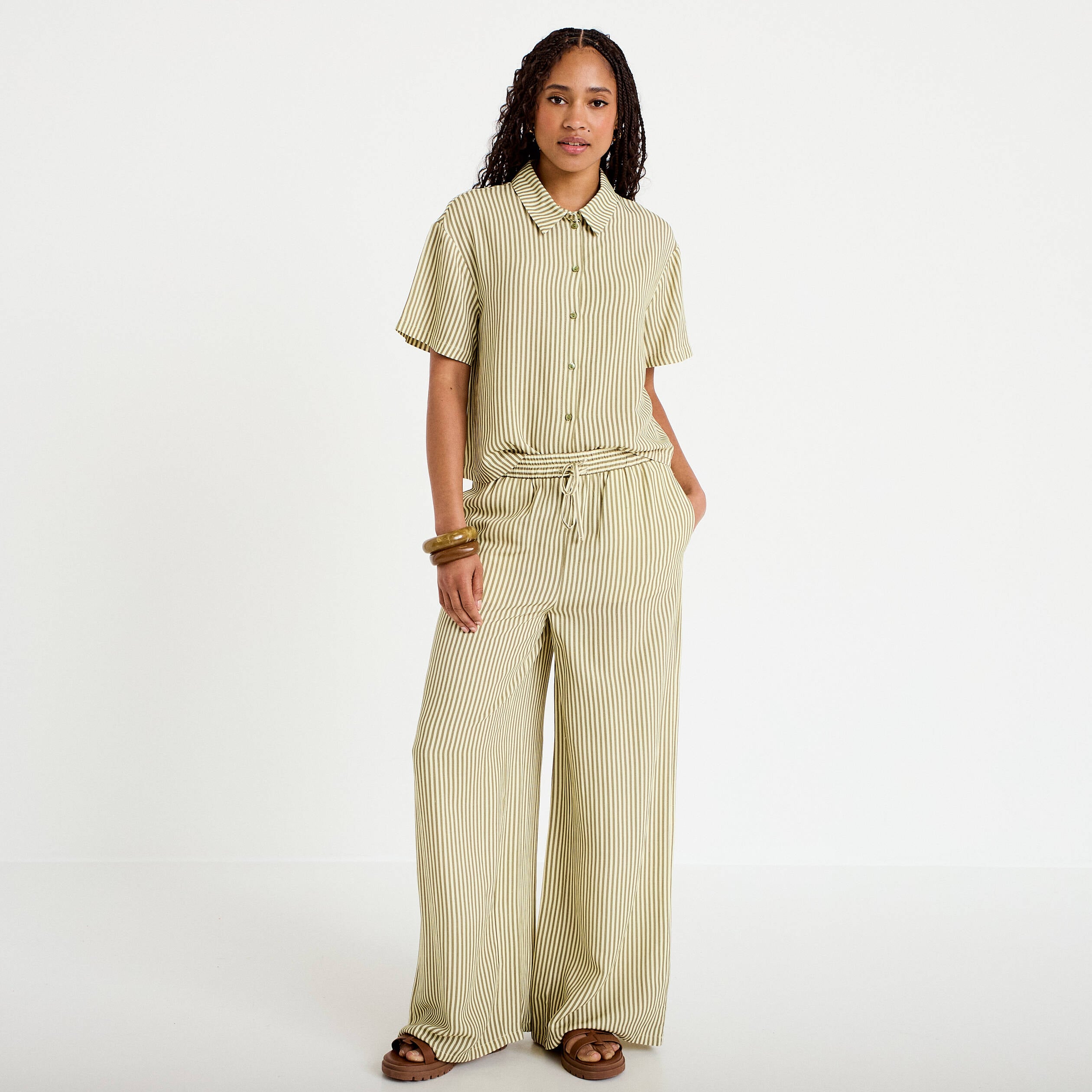 Pantalon large taille standard jaune femme