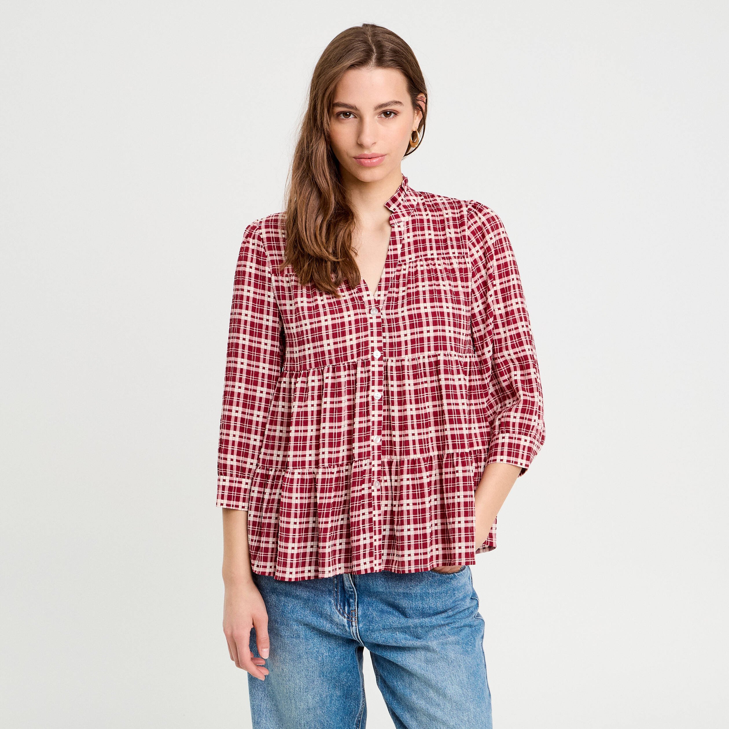 blouse manches 34 bordeaux femme Blouse manches 3/4 bordeaux femme