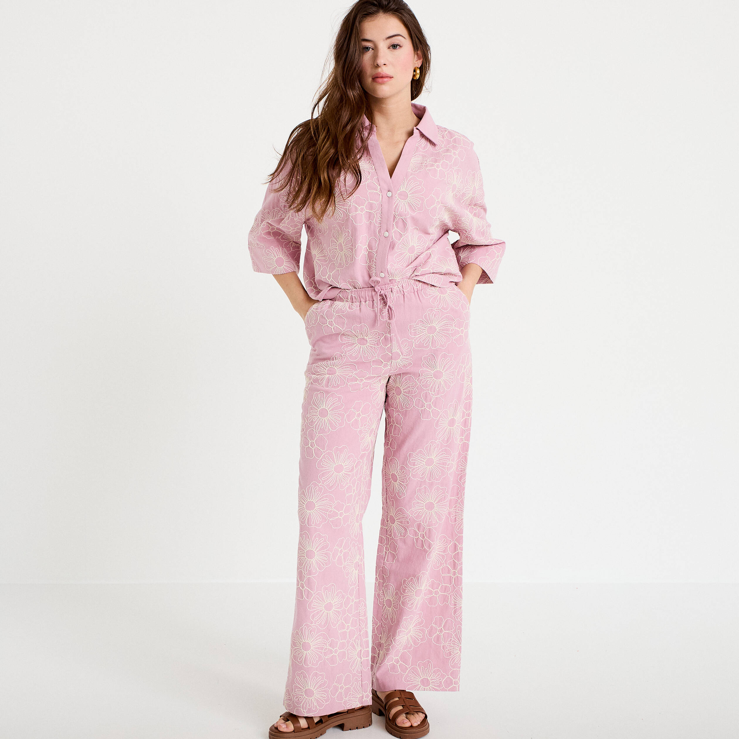 Pantalon large taille standard rose clair femme