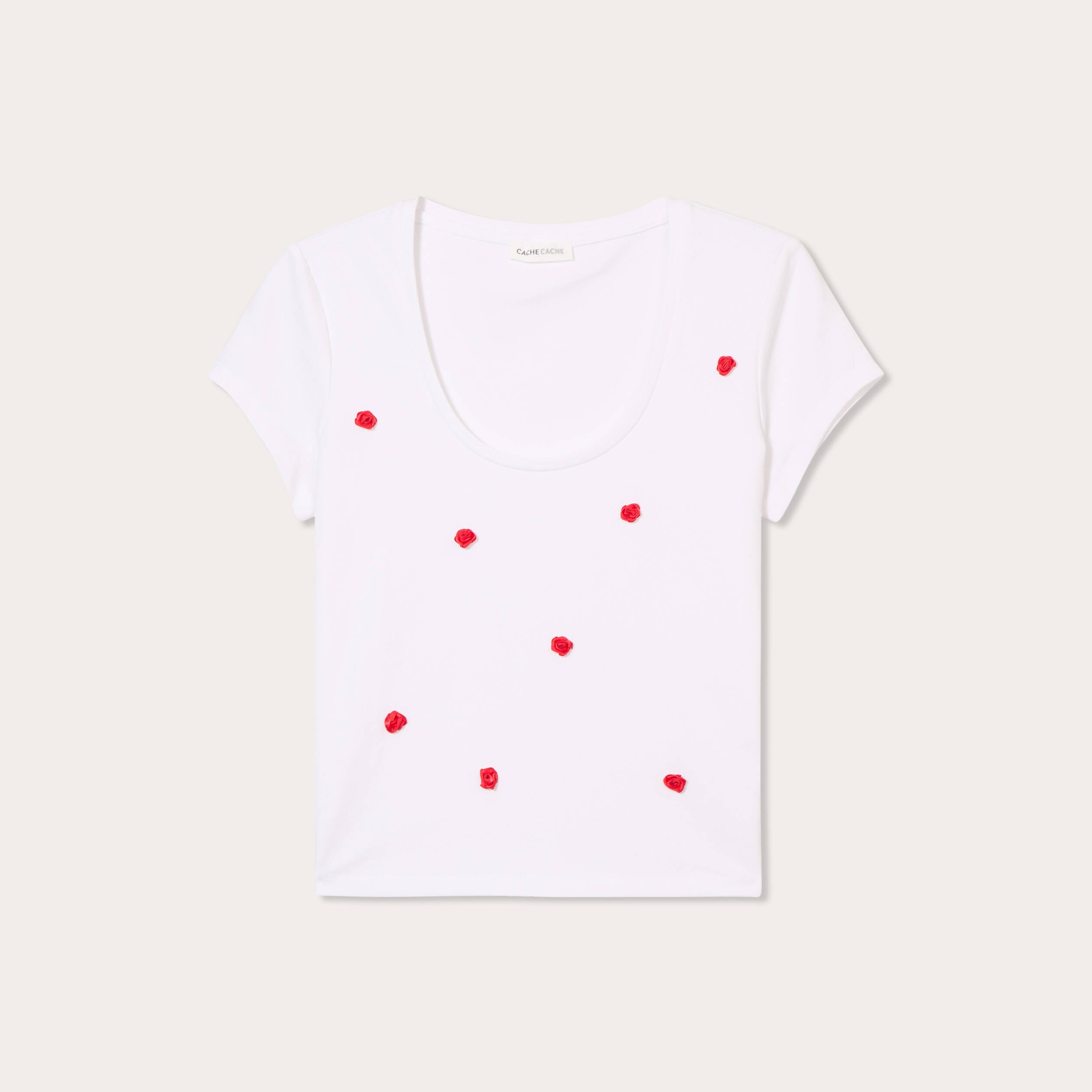 T-shirt d&eacute;tails brod&eacute;s blanc femme
